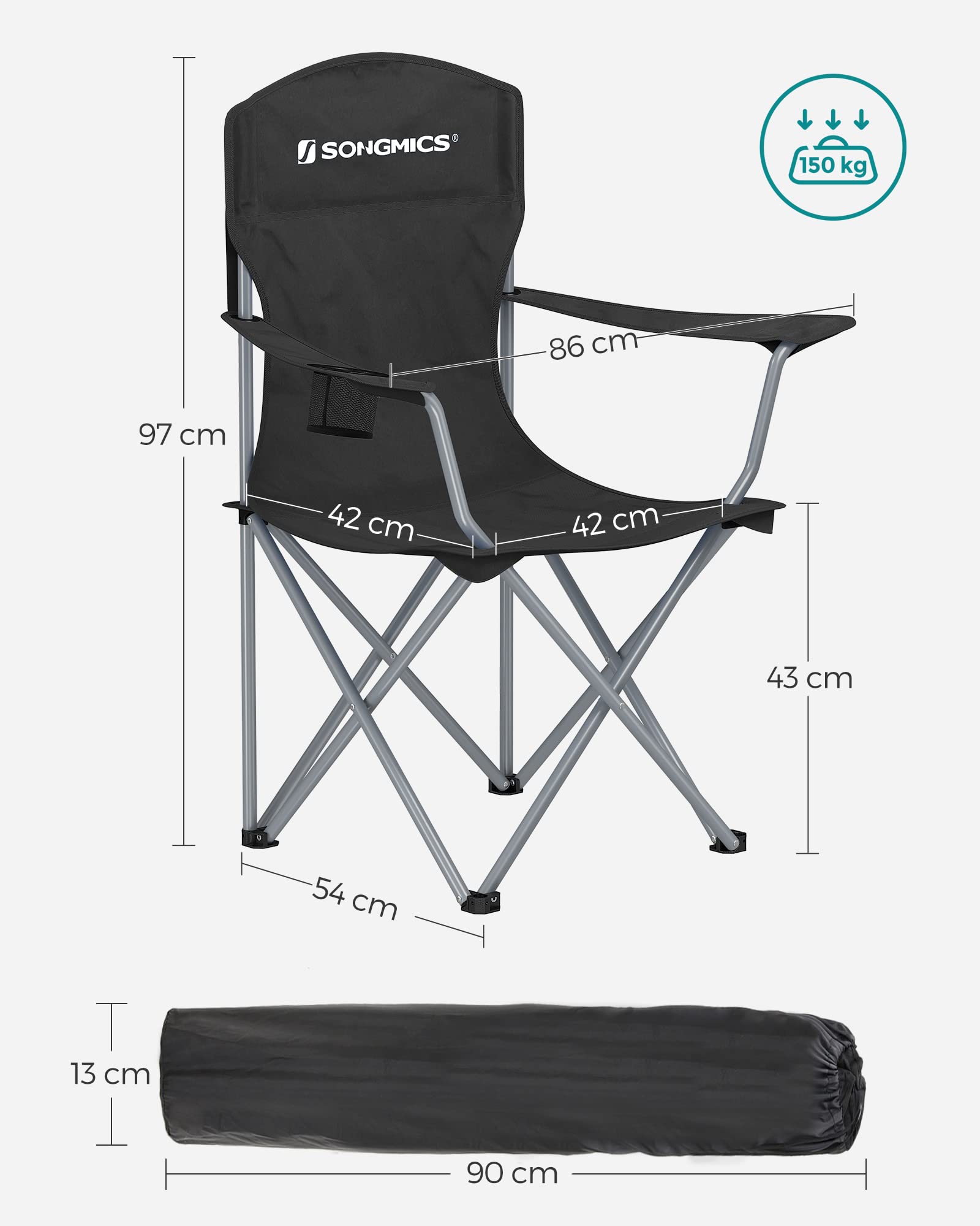 2er Set Klappstuhl Campingstuhl Bequeme Schwerlaststruktur bis 150kg belastbar mit Getränkehalter Outdoor Stuhl