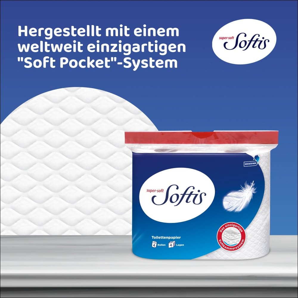 Toilettenpapier - 100 Blätter pro Rolle, einzigartiges Softchamber-System, recycelbare Verpackung, FSC-zertifiziertes Papier