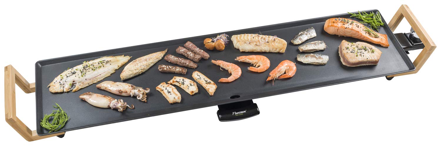 Teppanyaki Grillplatte in Asien Design, mit Bambusgriffen