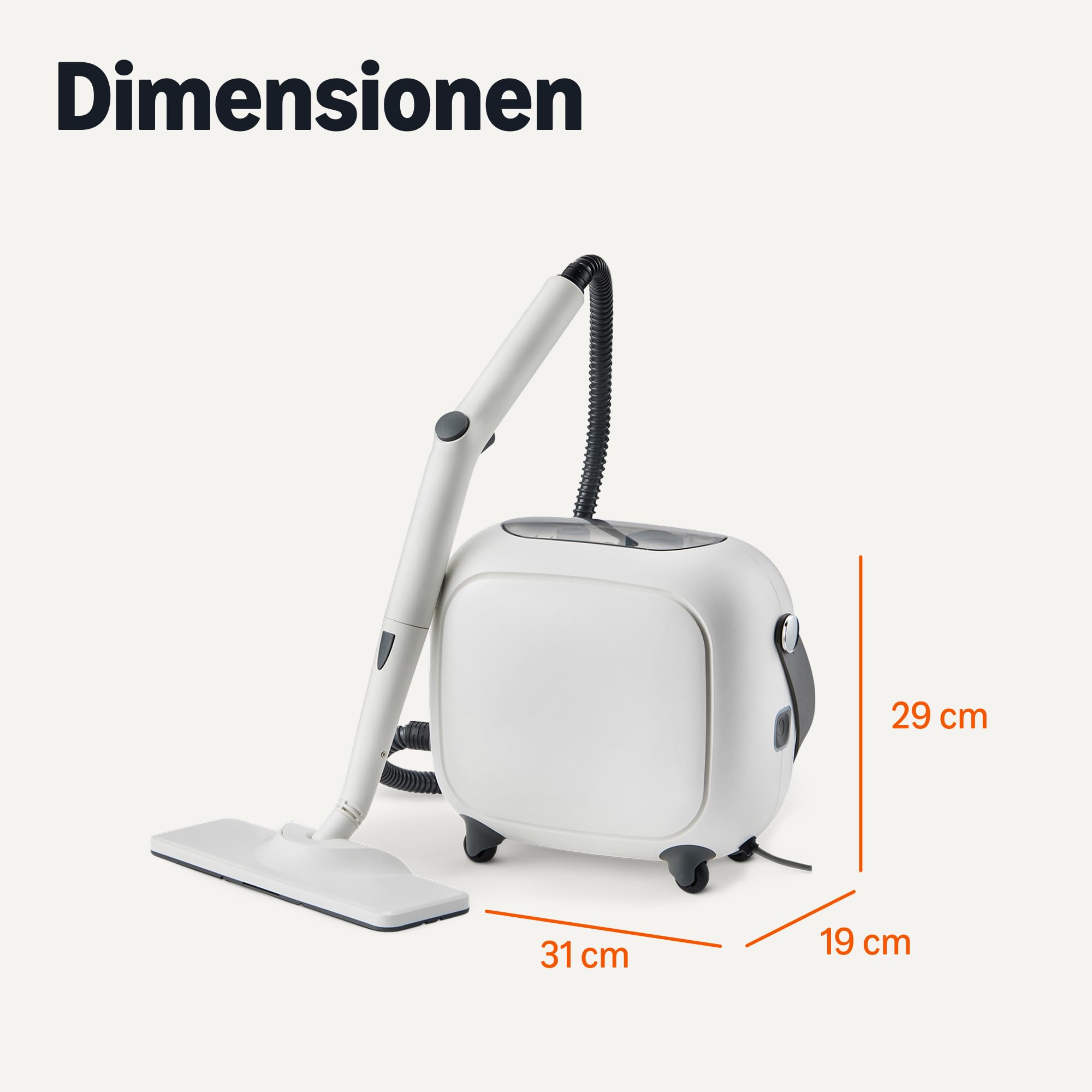 Handdampfreiniger, 1000W, 250-ml-Tank, 9 Zubehörteile, 3,6-m-Kabel, für Bad, Küche, Auto, Weiß