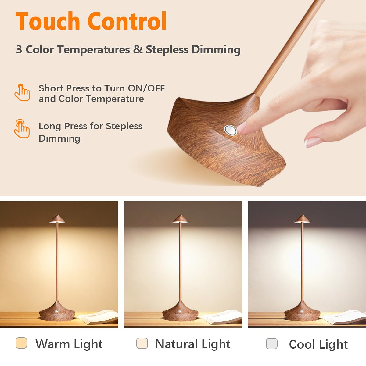 LED-Batterie Tischlampe Drahtloses , modernem Aluminium Dimmable Wireless Tischlampe 6000 mAh, wasserdicht, Tischlampen wiederaufladbar für Innen-Aussentisch Tisch Restaurant