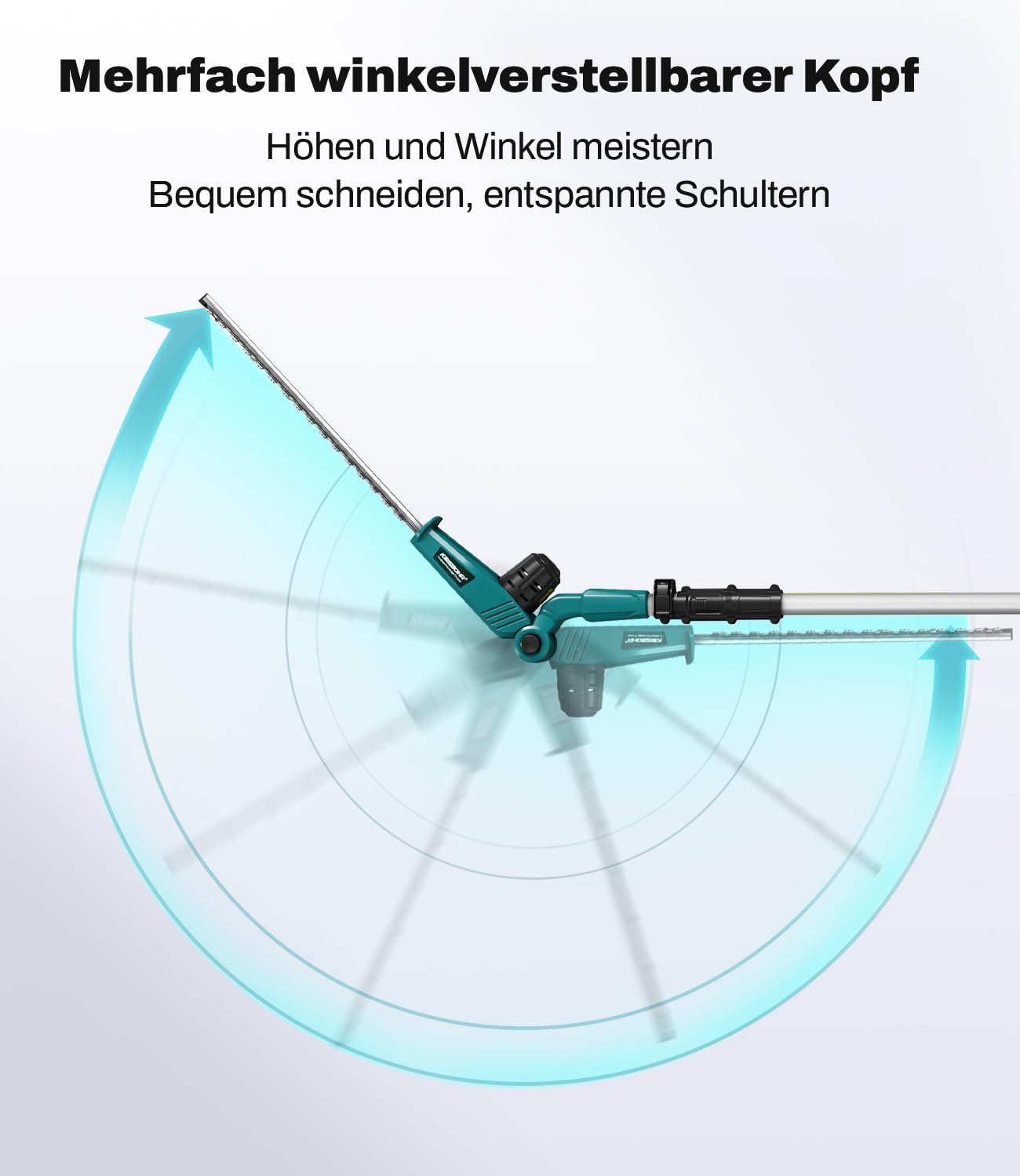 Akku Teleskop-Heckenschere kompatibel mit Makita 18V-Akkus,45 cm Schnittbreite,16 mm Zinkenabstand, 2,95 m Reichweite, 5-Fach Verstellbarer Schneidkopf & 6-Stufen Griff