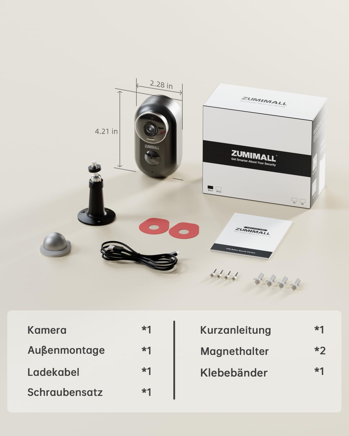 Überwachungskamera Aussen Akku, 2K Kabellose Outdoor WLAN IP Kamera mit PIR Bewegungsmelder, IR Nachtsicht, IP66 Wasserdich, 2-Wege Audio, Cloud/SD Storage, Sirenenalarm