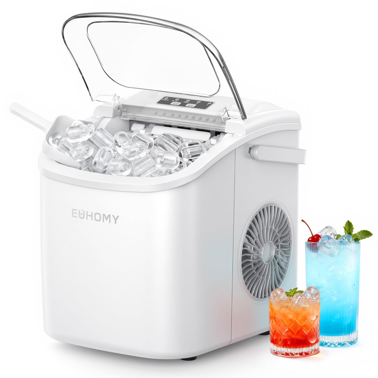 Eiswürfelmaschine Klein, 9 Eiswürfel in 6 Minuten, 12 kg/24H, Eiswürfelmaschine Edelstahl mit Tragbarem Griff, Selbstreinigender Kompakter Eiswürfelmaschinen für Zuhause/Küche/Büro/Bar