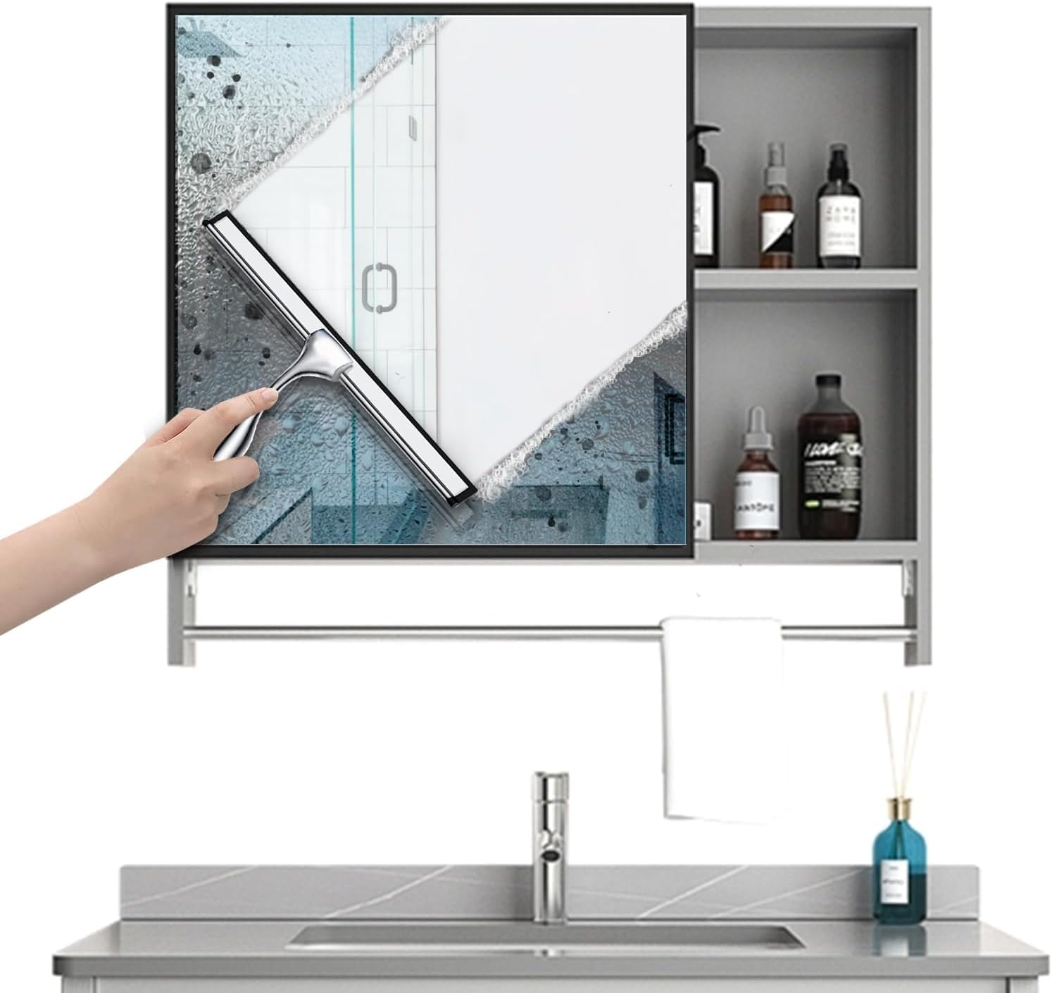 Edelstahl Duschabzieher Mit Selbstklebe Haken, Silber Abzieher Dusche Wischer für Badezimmer, Kurzer Handgriff Glaswischer, Glas Wasserschieber, Duschwand Abzieher, Badwischer