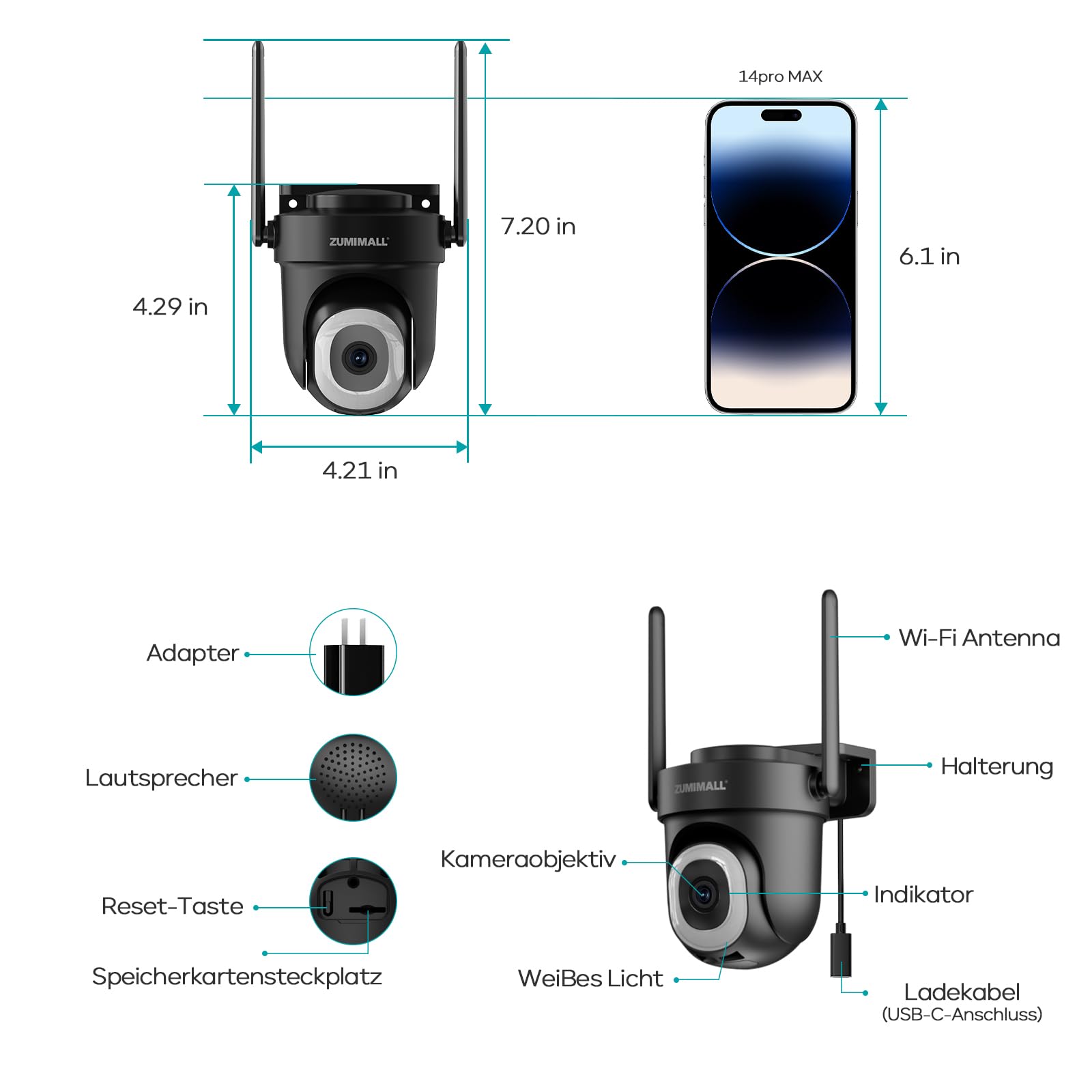 Überwachungskamera Aussen 5G/2,4GHz WLAN Kamera Überwachung aussen Kabelgebunden, 355°/90° PTZ, 24/7 Aufnahme,Nachtsicht,Cloud-Speicher,KI-Erkennung