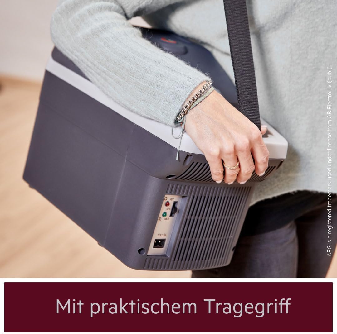 AEG Automotive Board-Bar BK 6 Thermoelektrische Kühl- und Warmhaltebox 6 Liter, 12 Volt für Auto und Steckdose, anschnallbar im PKW
