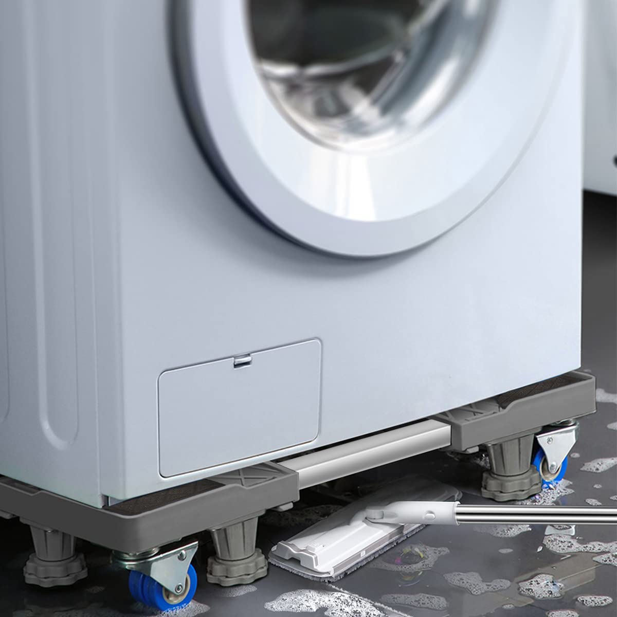 Waschmaschinen Untergestell mit 4 Füßen für Waschwaschine,Kühlschrank und Trockner,Verstellbare Waschmaschinensockel mit Rutschfester Stoßdämpfungsfunktion,(Einstellbare:42-65cm) | Verstellbare Breite 42-65cm Waschmaschinensockel mit Rutschfester St