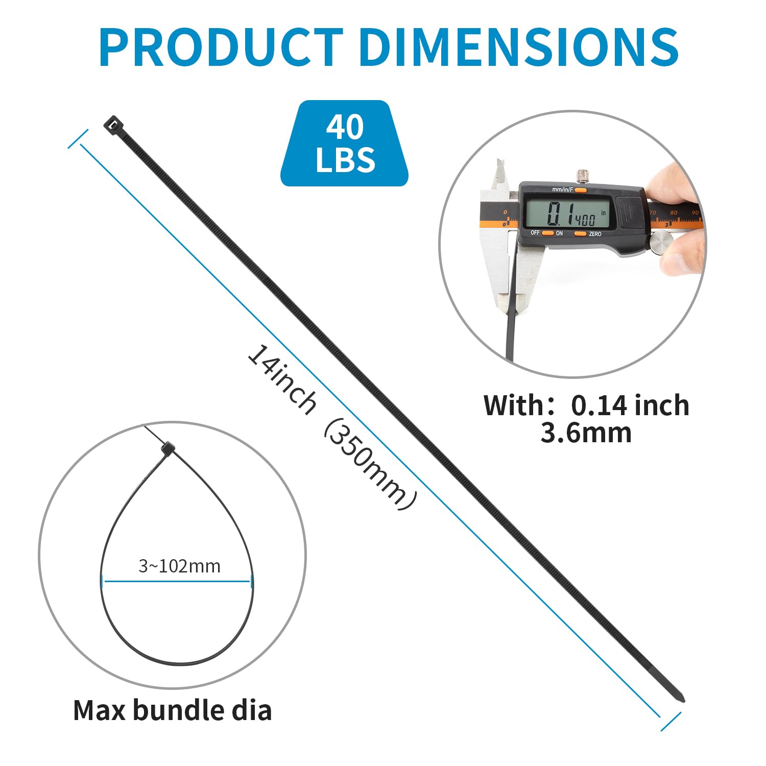 1500 Stück Kabelbinder Schwarz Set, 100/150/200/300 mm(je 300 Stück), UV Beständig Nylon Verschiedene Größen Super Haltbar Selbsthemmend Kabelbinder für Zuhause, Büro, Garten und Werkstatt