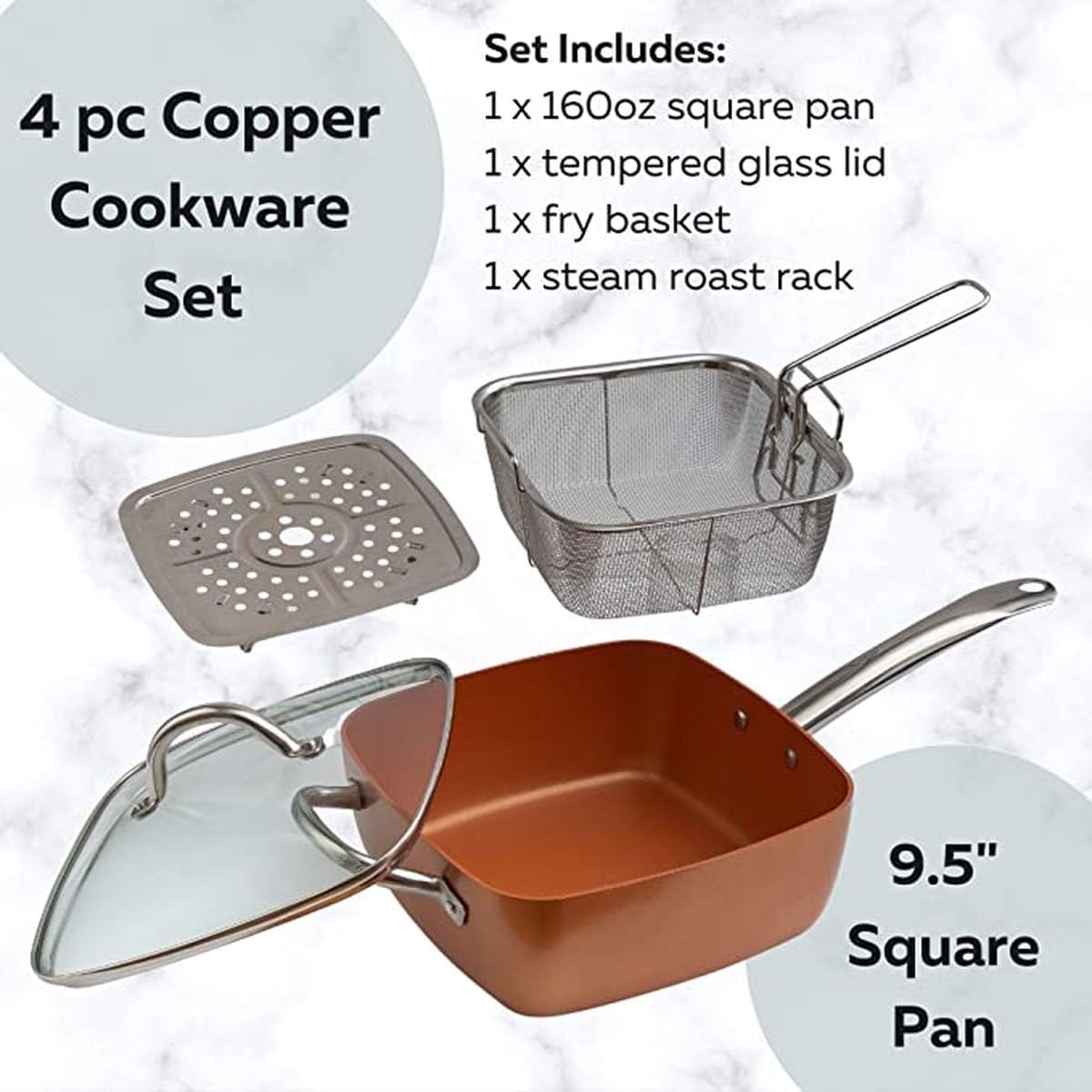 5-in-1 Multifunktions-Bratpfanne mit Deckel, Zubehör für 6 Personen, 6 l, 28 cm Ölfritteuse – PFOA-freie Antihaft-Keramikbeschichtung – Induktions-, Gas-, Elektro- und Backofengeeignet