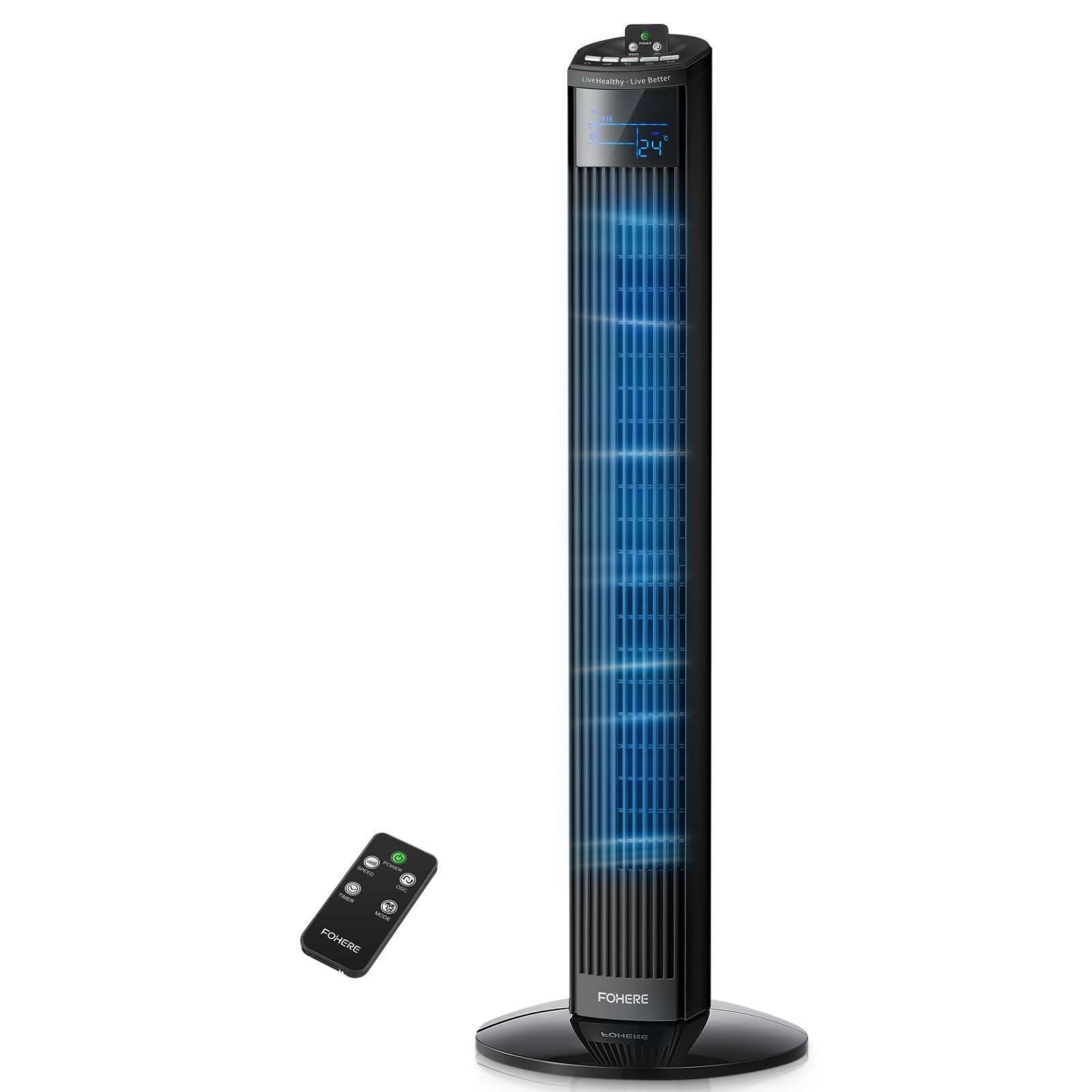 Leiser Turmventilator, 91CM Oszillierender Stand Ventilator mit Kühlung Fernbedienung, 12-Stunden-Timer und Schlafmodus, Tragbarer Ventilator ohne Flügel für Schlafzimmer, Schwarz