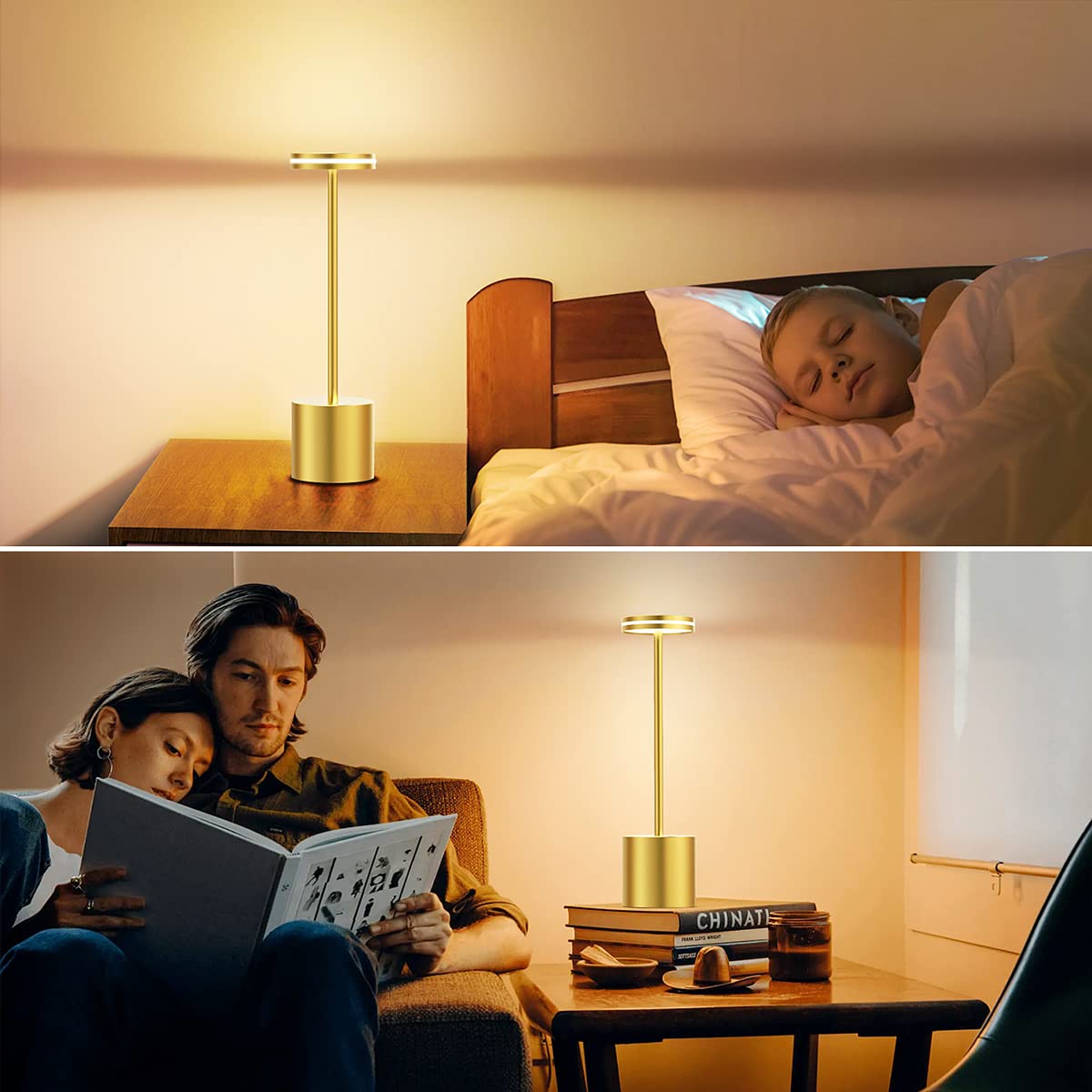 LED Batterie Tischlampen, Wireless, 5000 mAh Modern dimmbar Tischlampe, Aluminium, 3 Farbtemperaturen, Tischlampen Wiederaufladbar für Innen-, Aussen-, Nachttisch, Esstisch, Bar