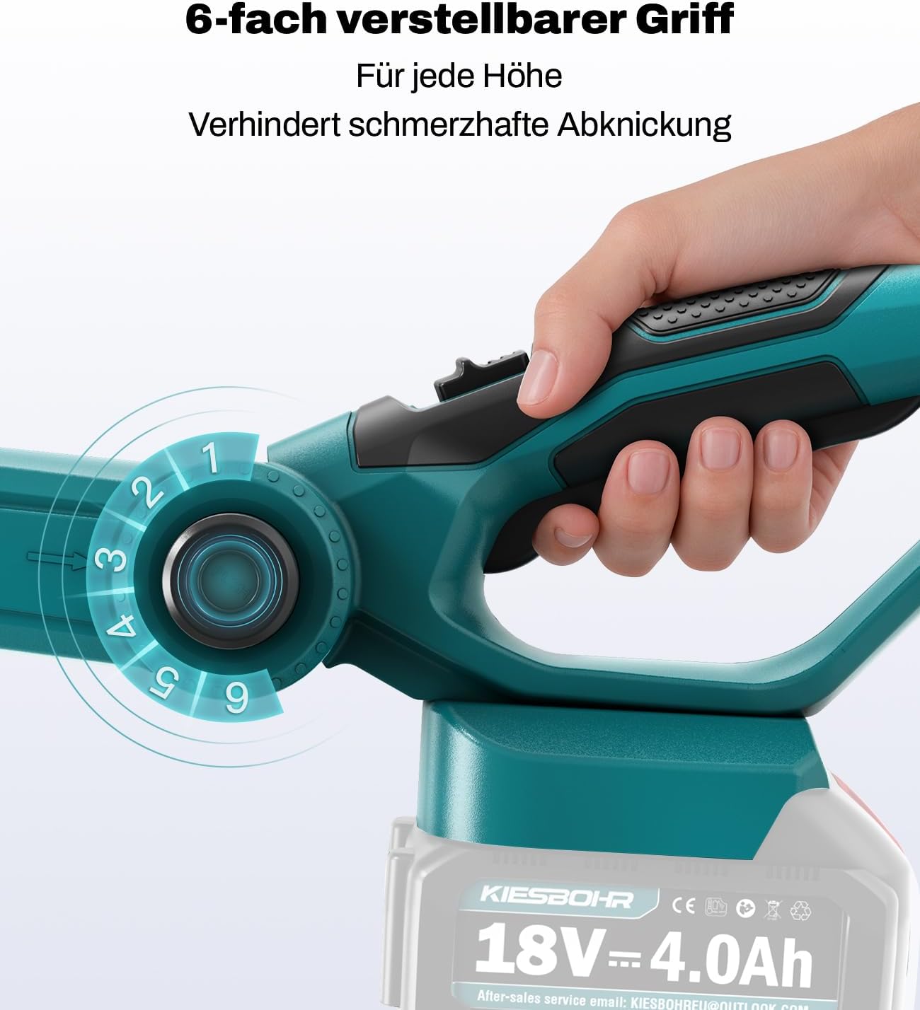 Akku Teleskop-Heckenschere kompatibel mit Makita 18V-Akkus,45 cm Schnittbreite,16 mm Zinkenabstand, 2,95 m Reichweite, 5-Fach Verstellbarer Schneidkopf & 6-Stufen Griff