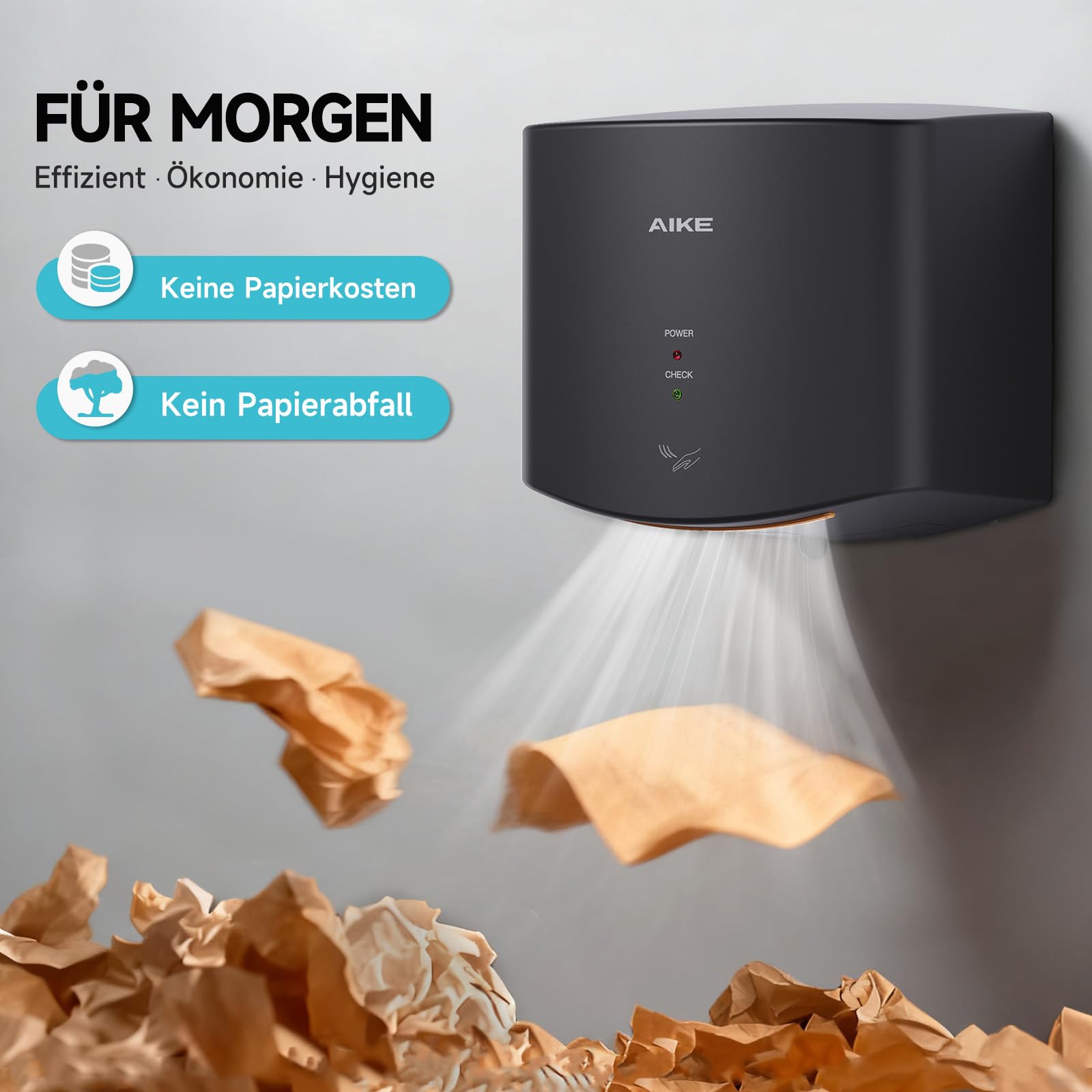 Air Wiper Kompakt Händetrockner, Hochgeschwindigkeit, 1400W 220V, Stecken & Loslegen, Papierlos & Berührungslos