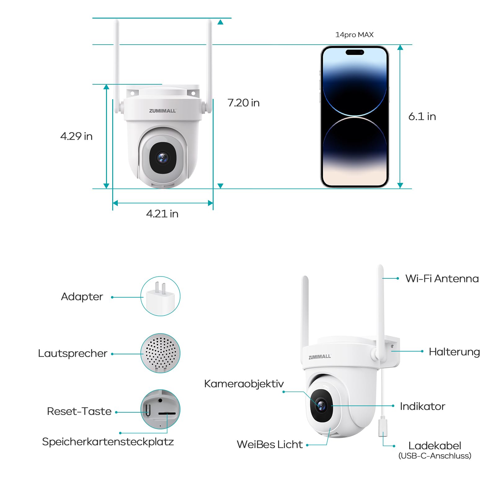 Überwachungskamera Aussen 5G/2,4GHz WLAN Kamera Überwachung aussen Kabelgebunden, 355°/90° PTZ, 24/7 Aufnahme,Nachtsicht,Cloud-Speicher,KI-Erkennung