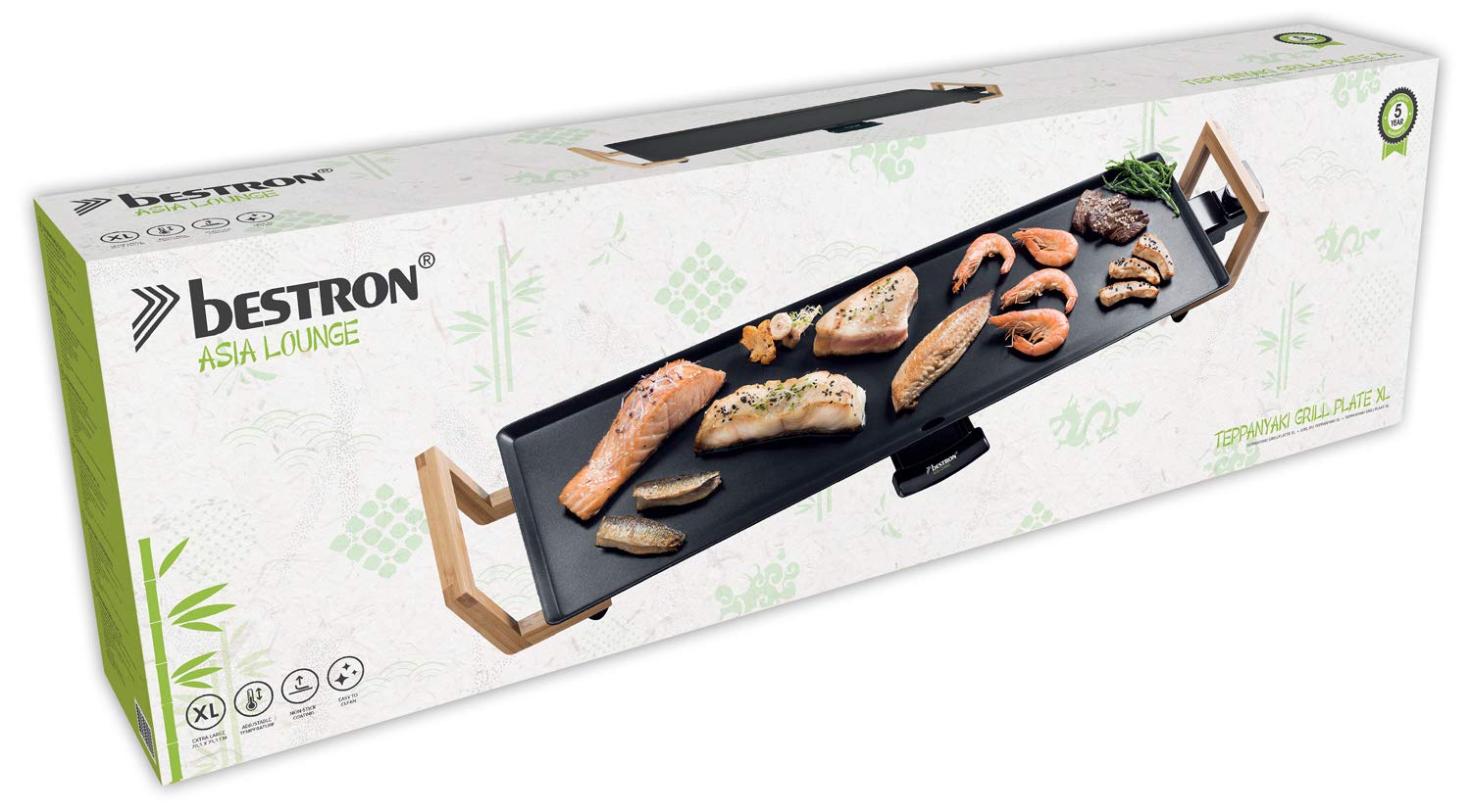 Teppanyaki Grillplatte in Asien Design, mit Bambusgriffen