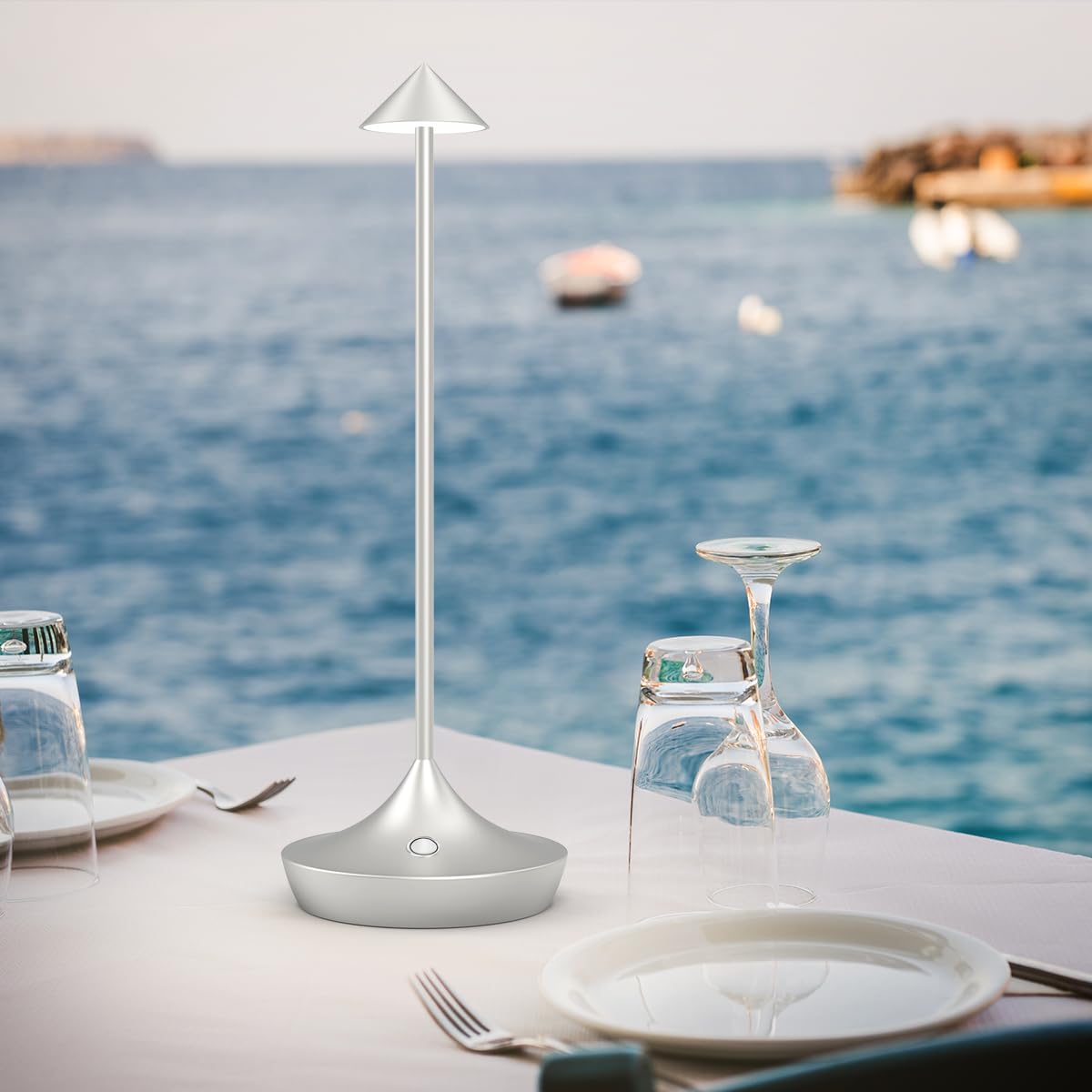 LED-Batterie Tischlampe Drahtloses , modernem Aluminium Dimmable Wireless Tischlampe 6000 mAh, wasserdicht, Tischlampen wiederaufladbar für Innen-Aussentisch Tisch Restaurant