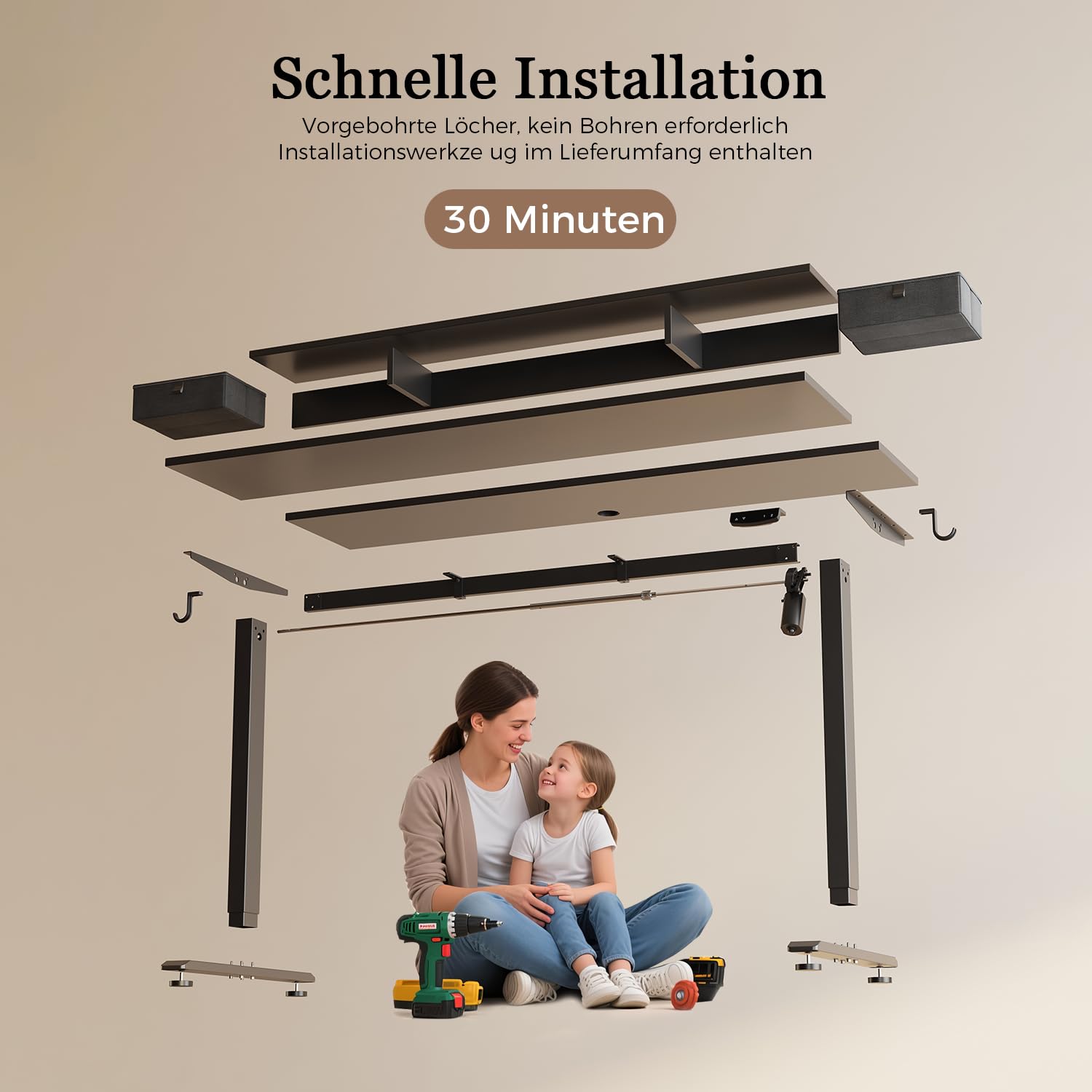Höhenverstellbarer Schreibtisch mit Doppelschubladen, Elektrisch Höhenverstellbarer Schreibtisch, Sitz-Steh-Computertisch, Ergonomischer Stehschreibtisch
