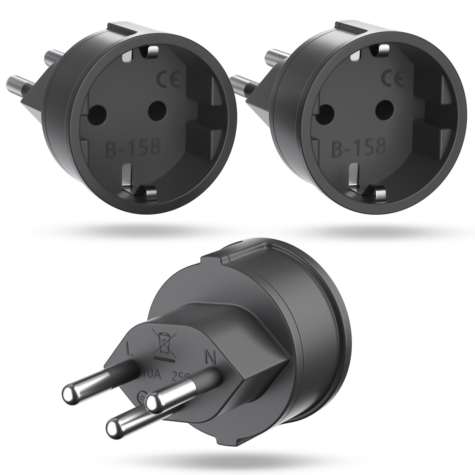 Reiseadapter Schweiz auf EU Adapterstecker, 3 Stück Schweiz auf EU Reisestecker Adapter, Liechtenstein auf EU Adapterstecker 3 poliger Schweizer Stecker auf 2 polige DE Buchse Schweizer Steckdose