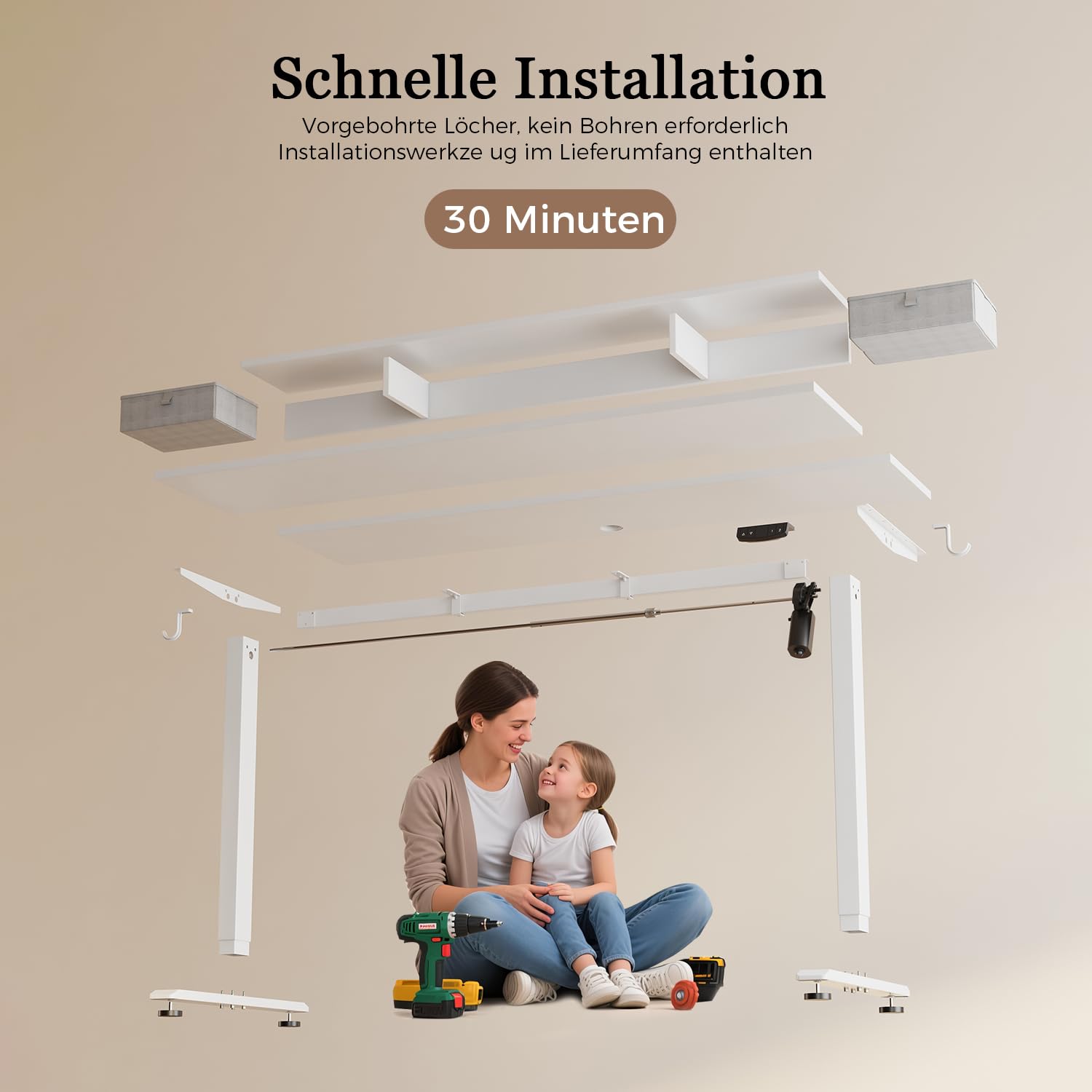Höhenverstellbarer Schreibtisch mit Doppelschubladen, Elektrisch Höhenverstellbarer Schreibtisch, Sitz-Steh-Computertisch, Ergonomischer Stehschreibtisch