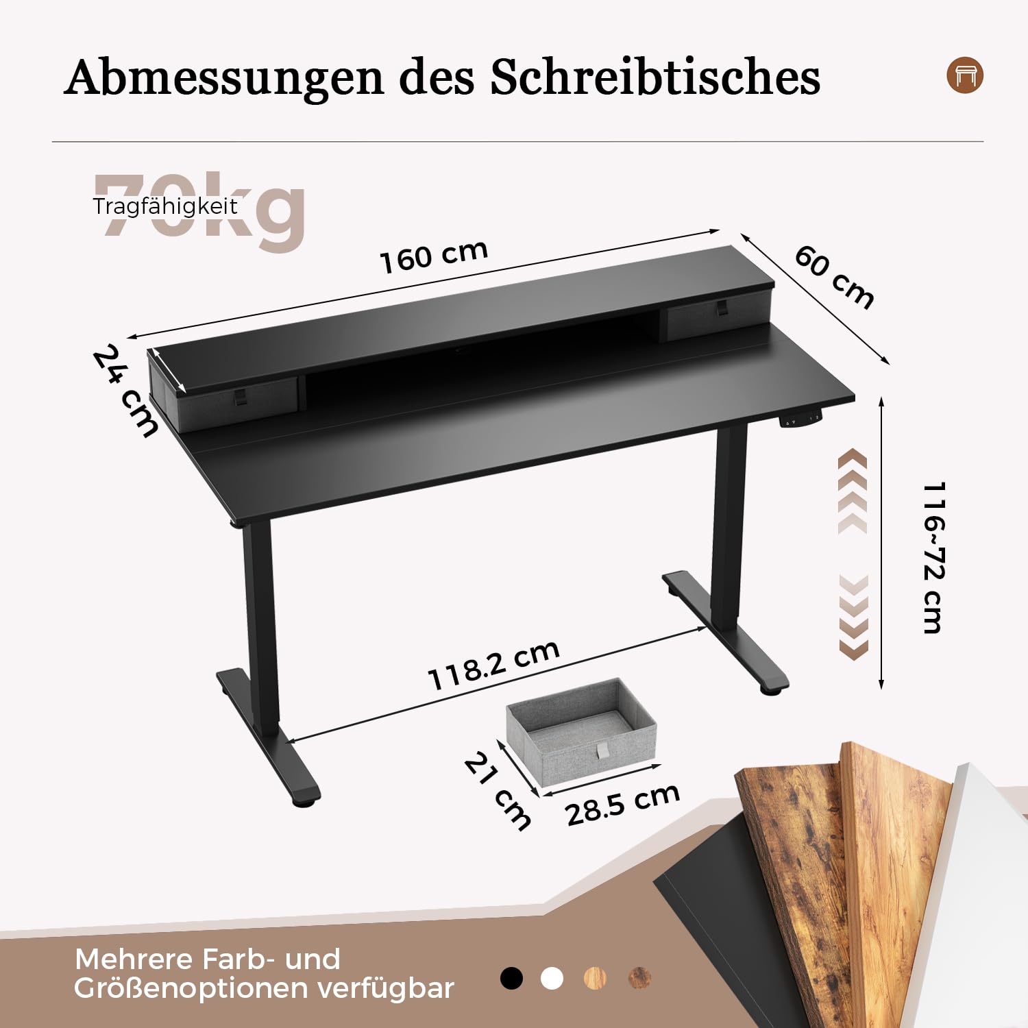 Höhenverstellbarer Schreibtisch mit Doppelschubladen, Elektrisch Höhenverstellbarer Schreibtisch, Sitz-Steh-Computertisch, Ergonomischer Stehschreibtisch