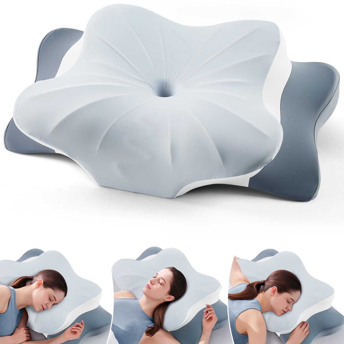 Memory Schaumkissen, ergonomisches Halskissen, Seitenschläferkissen für Seiten, Rücken- und Magenschläfer