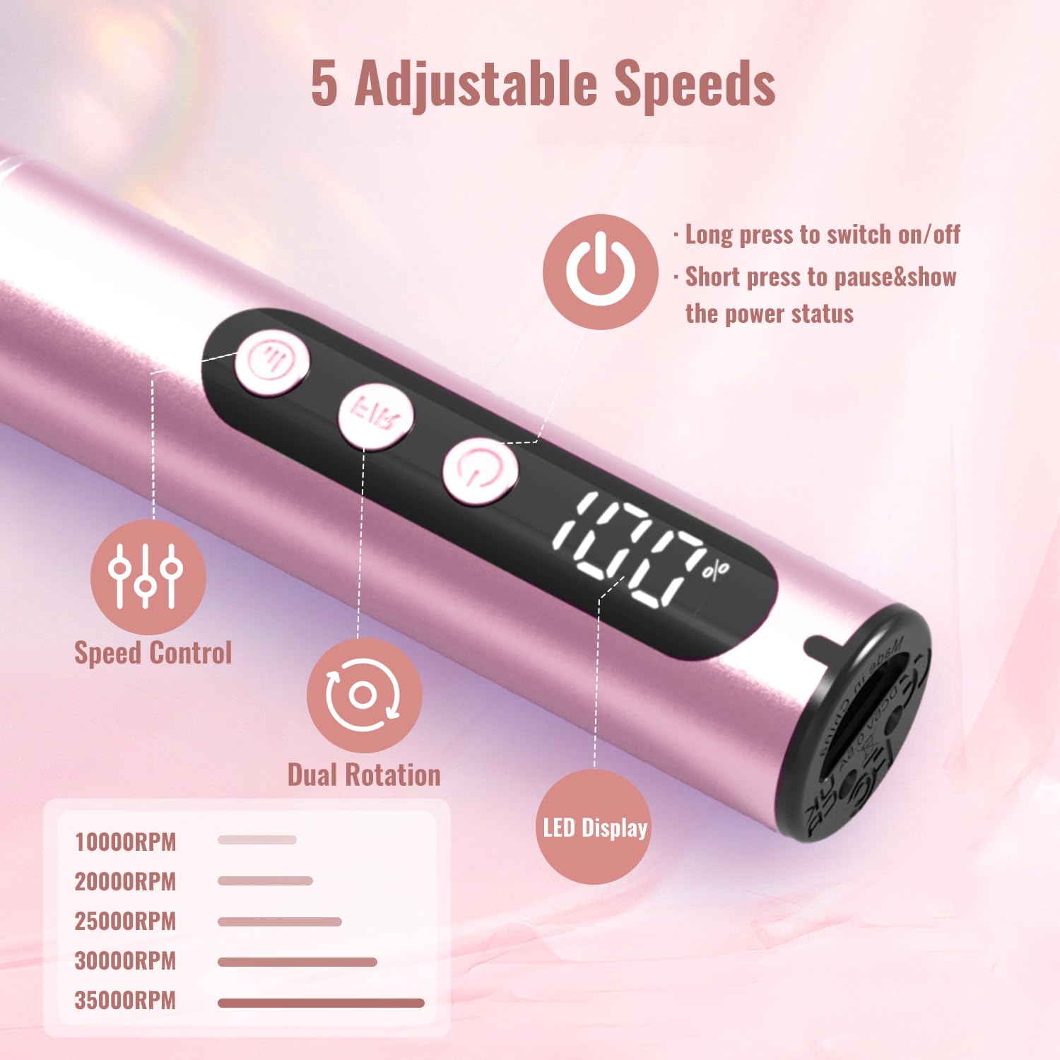 Nagelfräser Kabellos, Elektrische Nagelfeile Professionelle 2 in 1 Fräser für Gelnägel Acrylnägel mit Nagel UV LED Lampe, Maniküre und Pediküre Set Nail Drill 35000 U/Min Schwarz