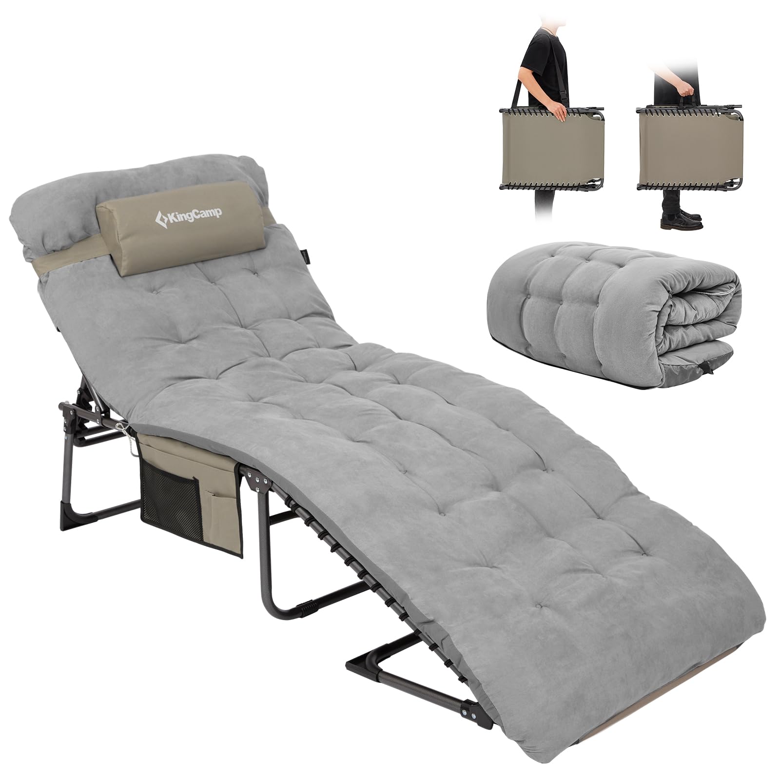 Sonnenliege Klappbar 5-Verstellbare, bis 180 kg, 2er Set, Blau | Gartenliege Klappbar, mit Kopfstütze & Seitentasche, Sonnenliege Wetterfest, Strandliege für Garten Terrasse Pool Camping
