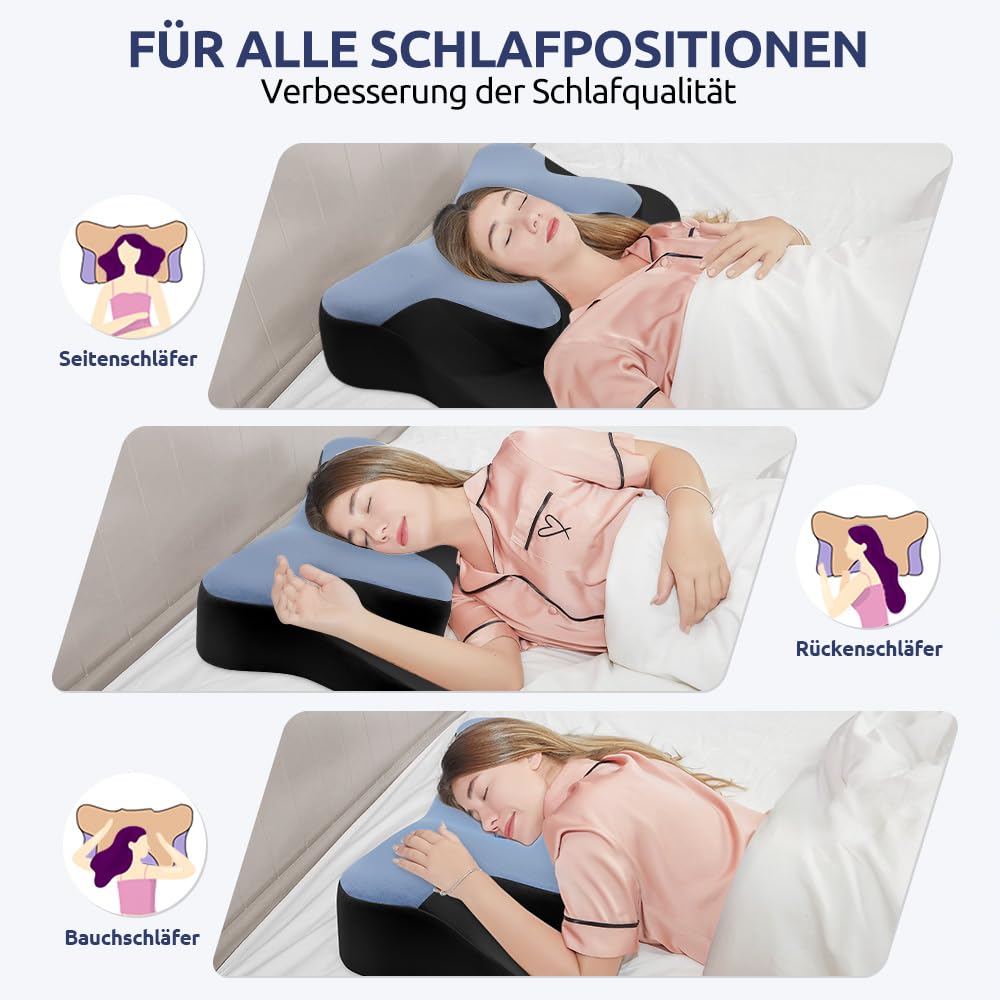 Halskissen, Memory Foam Kissen, Schlafkissen für Seiten, Rücken- und Magenschläfer