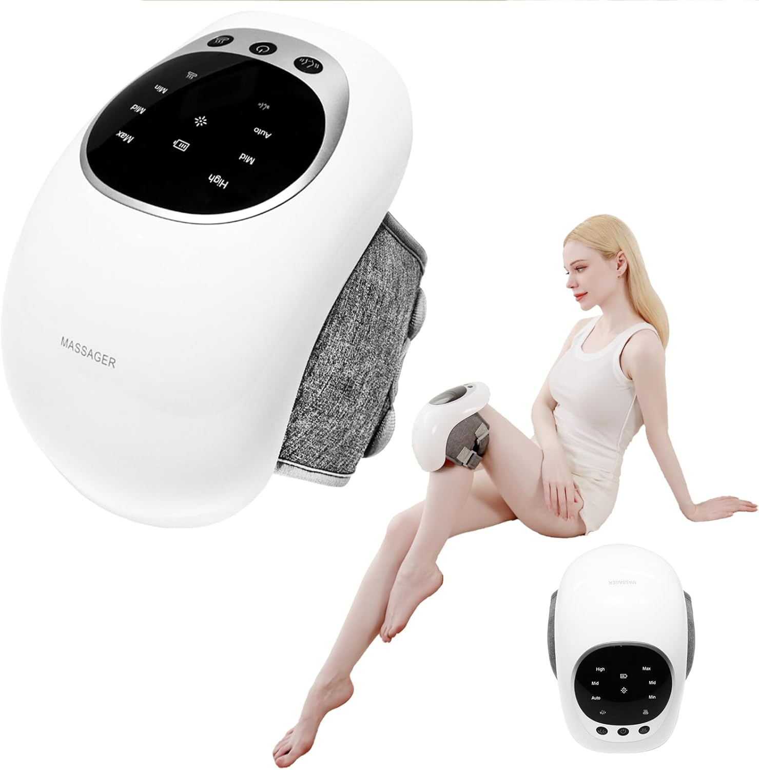 Knie-Massagegerät, 3 Temperaturstufen, Rotlicht-Therapie, LCD-Display, Wärme- und Vibrationstherapie, 7000 U/Min, 120 Min Laufzeit
