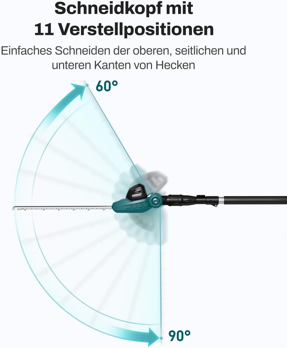Akku Teleskop-Heckenschere kompatibel mit Makita 18V-Akkus, Schnittbreite 41 cm, Zinkenabstand 16 mm, Höhe bis 262 cm, 11-Fach winkelverstellbarer Schneidkopf