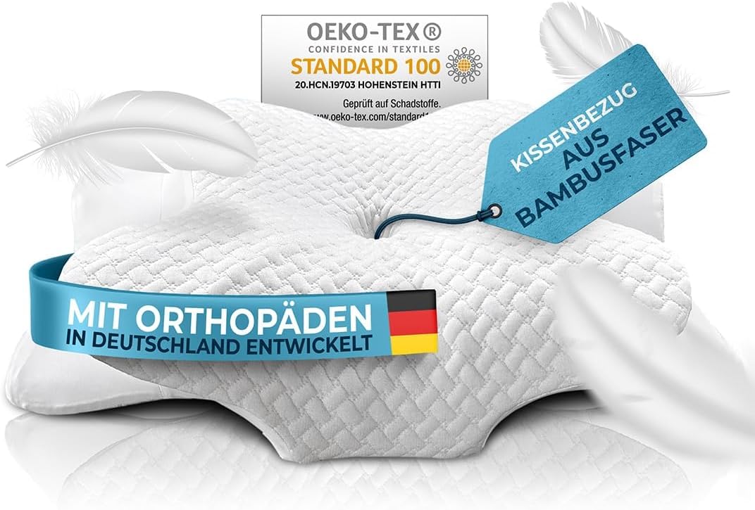 Orthopädisches Kissen (Zertifiziert für alle Schlaftypen) Kopfkissen Nackenschmerzen aus Memory Foam | Nackenstützkissen Ergonomisches Kopf-Kissen Seitenschläferkissen Weiß