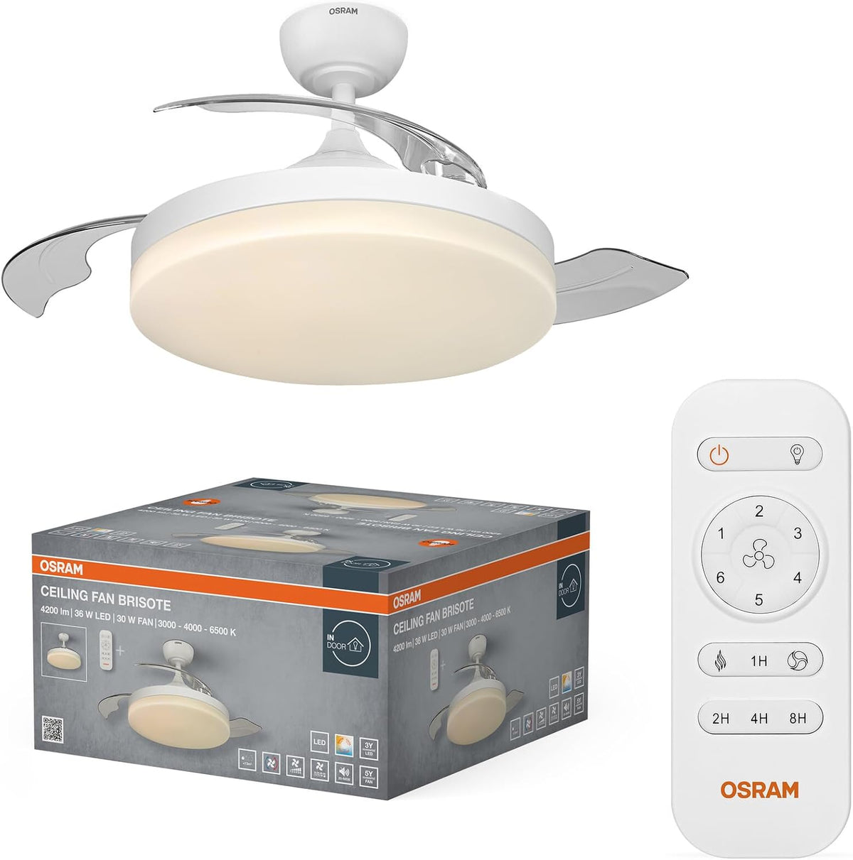 Osram LED-Deckenventilator Weiß, leise, Fernbedienung | Ceiling fan Sudestada, Ceiling Fans with Lighting, Weiß, 450 mm dia, 50000 h, 1-Pack