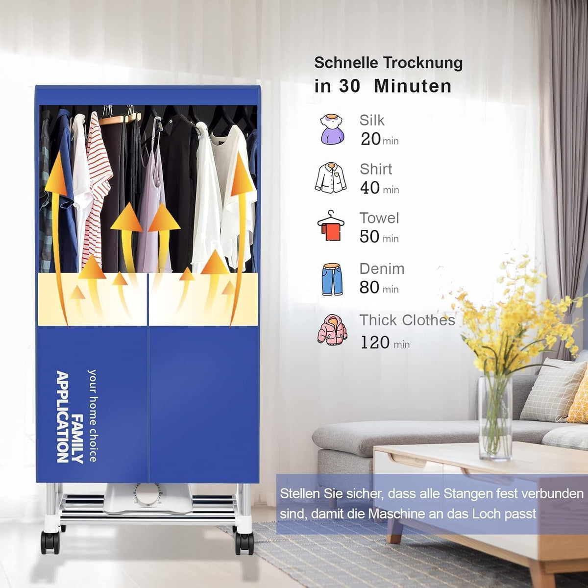 Wäschetrockner, Tragbare Trockenmaschine mit Timer, 60inch Wäschetrockner mit großer Kapazität, elektrischer Trockner/Rack für Zuhause
