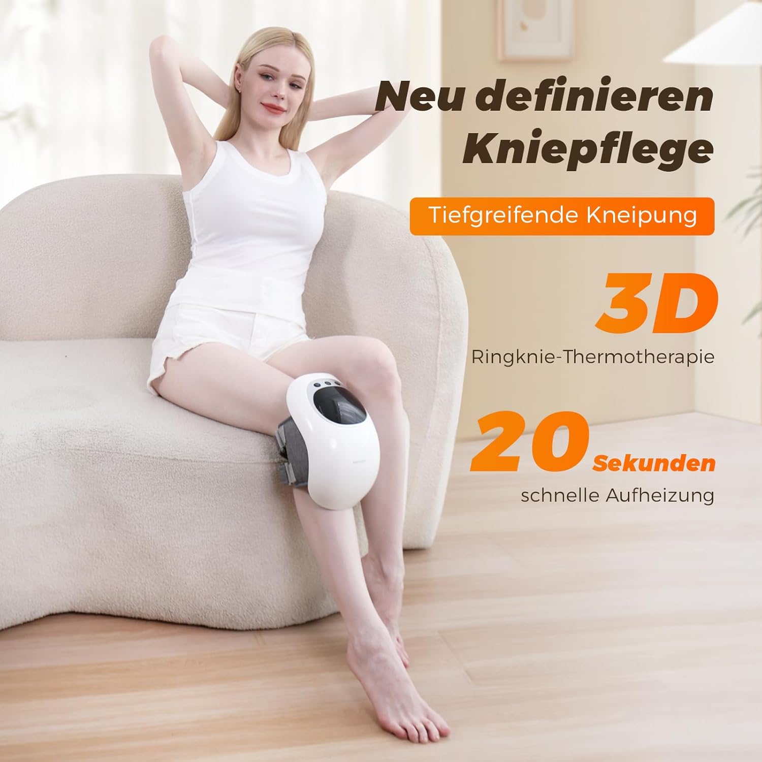 Knie-Massagegerät, 3 Temperaturstufen, Rotlicht-Therapie, LCD-Display, Wärme- und Vibrationstherapie, 7000 U/Min, 120 Min Laufzeit