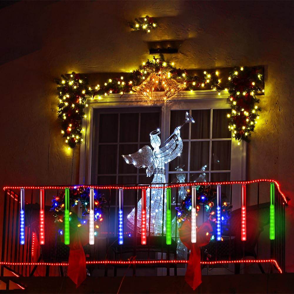 Weihnachtsdekoration im Freien, 20 Röhren (entspricht 2 Sätzen von 10 Röhren) Meteorschauer Feenlichter, wasserdichte Feenlichter für Weihnachten, Halloween, Baumhof, Weihnachtsdekoration im Freien, Blau