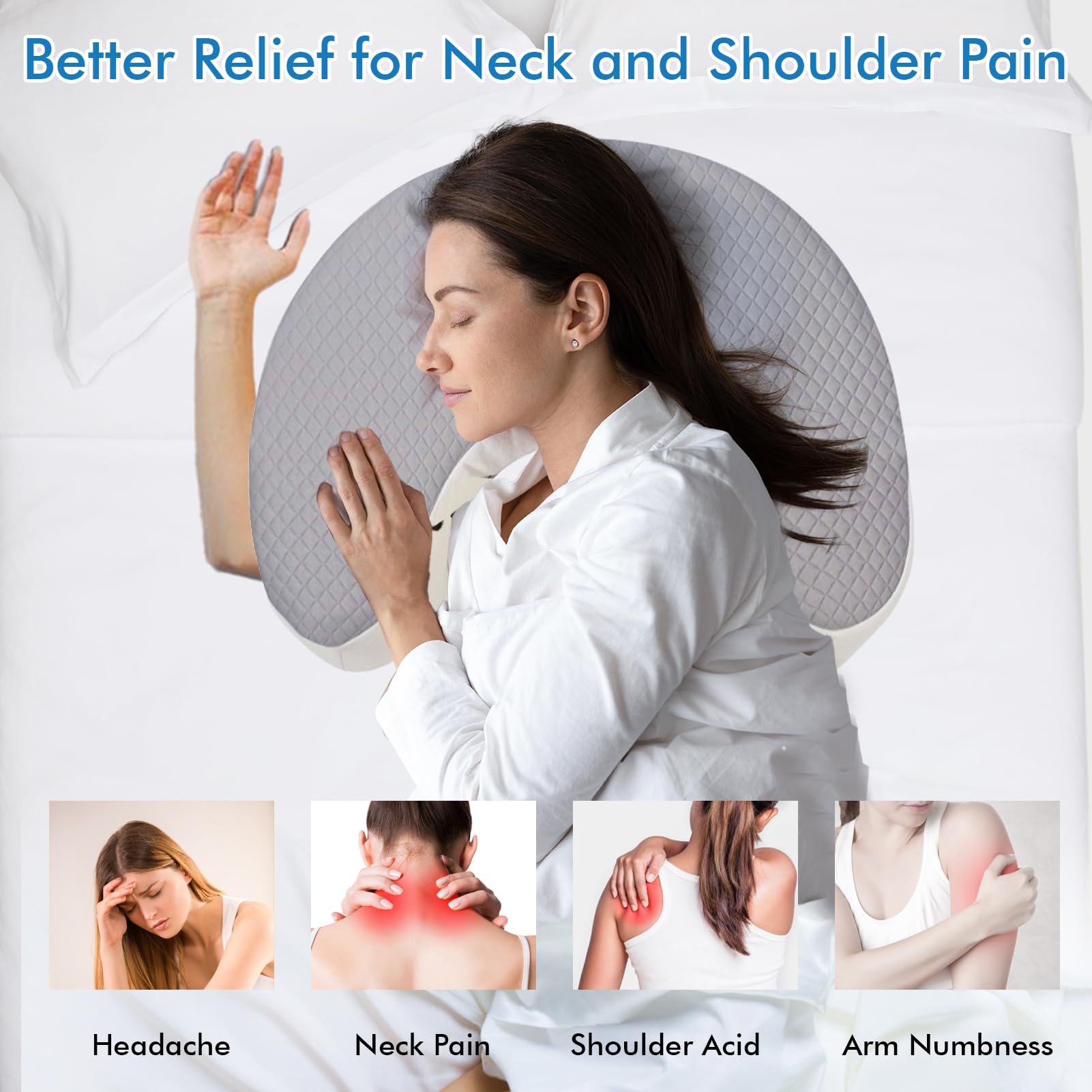 Seitenschläferkissen mit Armloch & Seidigem Kühlbezug, Ergonomisches Memory Foam Nackenkissen für Druckentlastung, Orthopädisches Kopfkissen mit Eisseide-Gewebe für Schulter & Arm