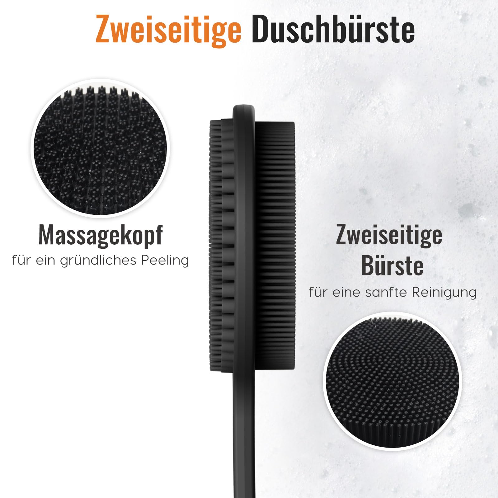Silikon Rückenschrubber für Die Dusche, Silikon Körperschrubber mit Langem Griff, Rückenschrubber, Abgestorbene Haut entfernen und Massage