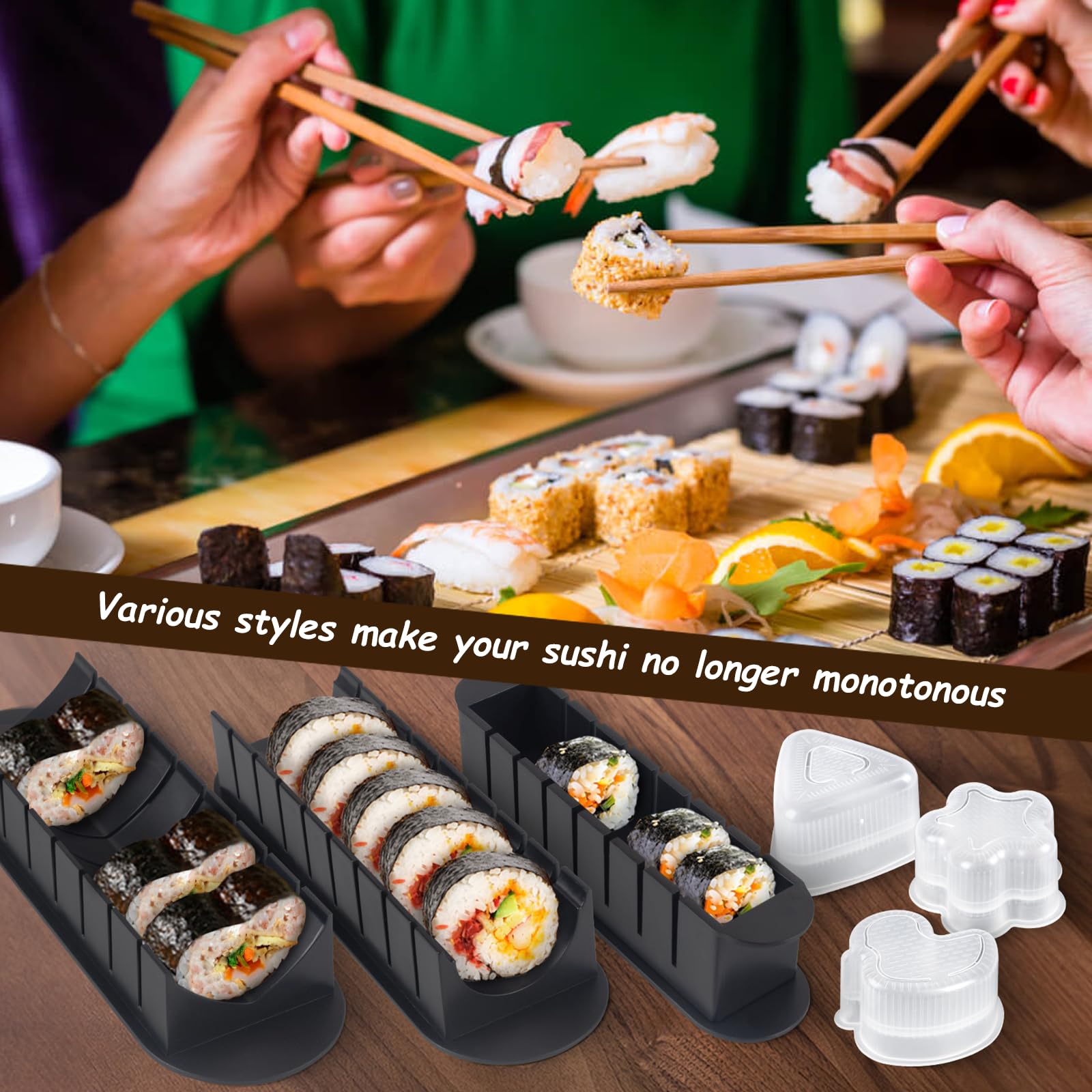 Sushi Set, 20-teiliges Kit für Anfänger, um sich selbst Sushi zu machen, Sushi-Platte mit Reisrollenformen, Gabel, Messer, Rollmatte, Sticks