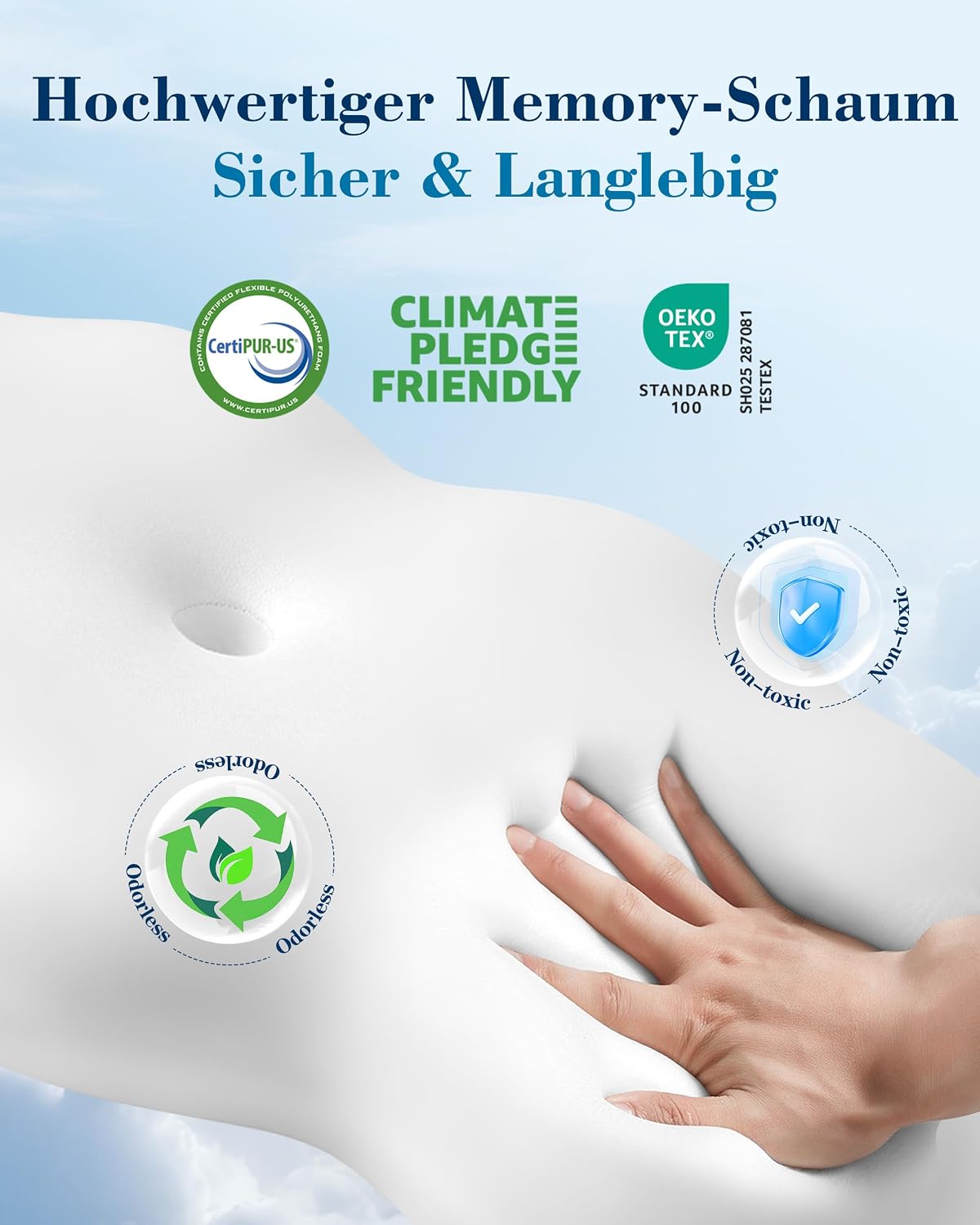 Nackenkissen Wolkenkissen Memory Foam für Alle Schläfer, Weiß+Grau
