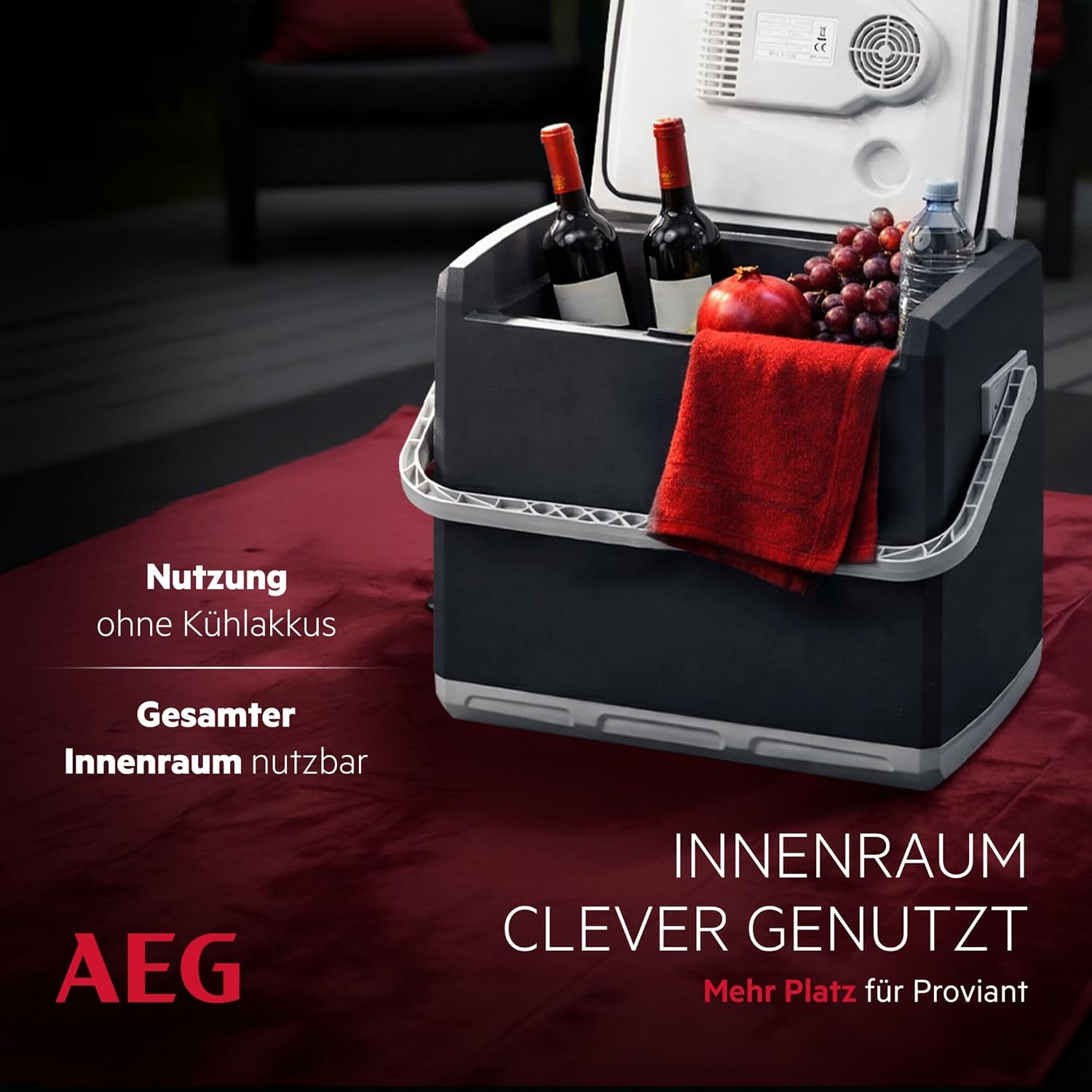 AEG Thermoelektrische Kühlbox KK 28, kühlt bis 20 °C unter Umgebungstemparatur, 28 Liter Fassungsvermögen, 12V/230V, Tragegriff & Kabelfach, leicht zu reinigen, für Auto, Reisen & Camping