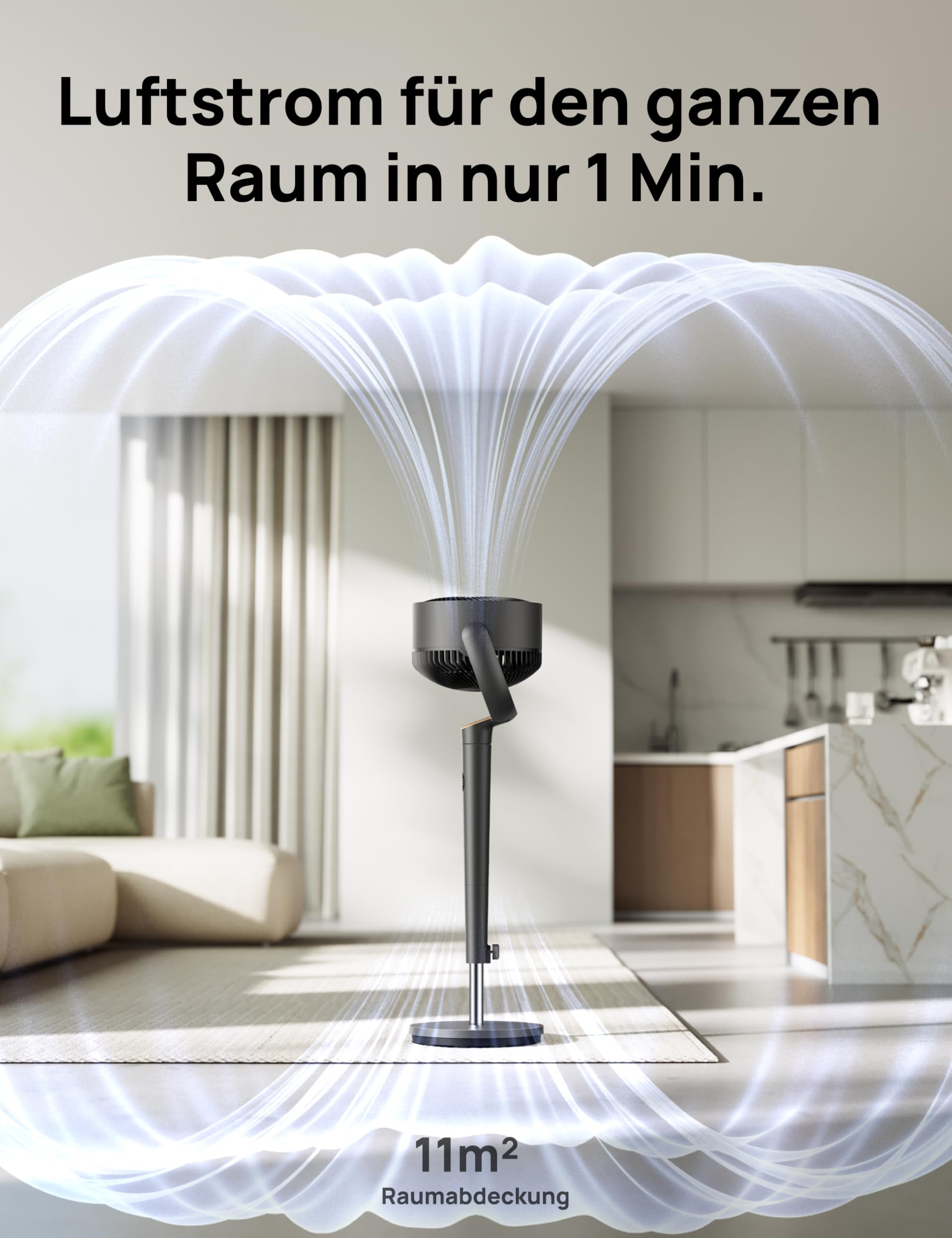 Starker Standventilator Smart mit RGB Light, 120° +120° Oszillierender Ventilator mit Fernbedienung, 20dB Leiser Bodenventilator / Turmventilator für Schlafzimmer, 8H Timer, Silber