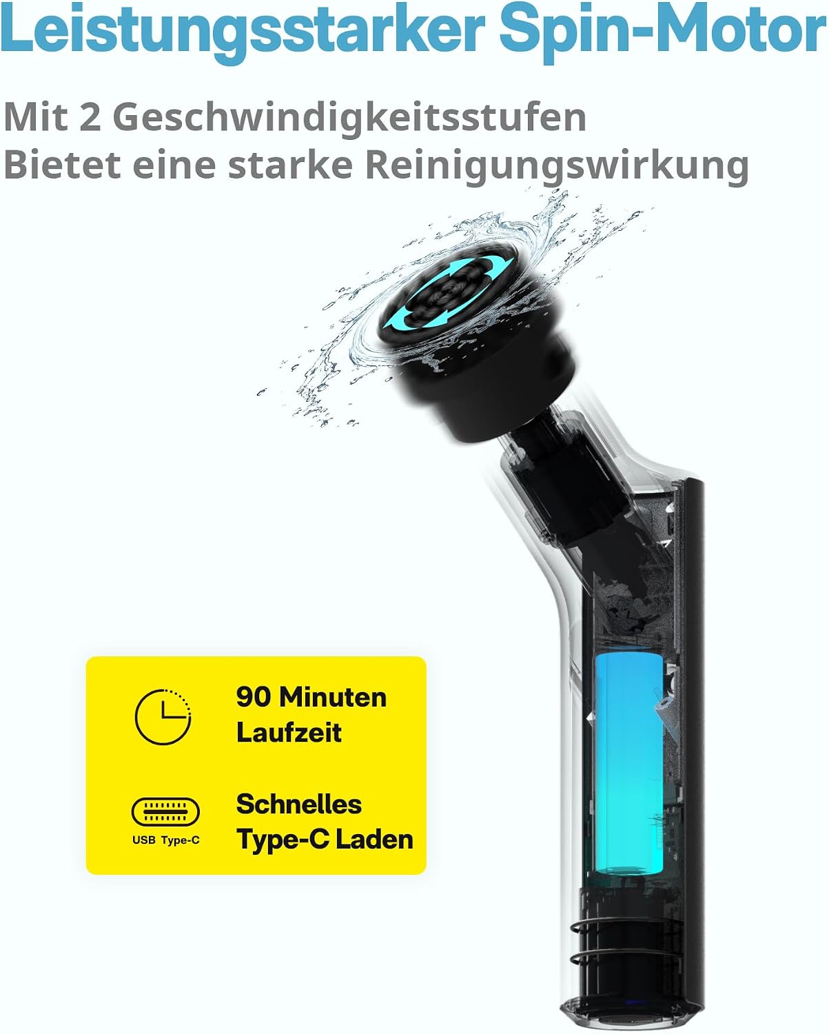 Elektrische Reinigungsbürste, IPX7, Typ-C-Ladung Putzbürste Elektrisch | Mit Verlängerungsstiel & 6 Wechselbürstenköpfe, Reinigungsbürsten Elektrisch für Bad, Böden, Fliesen, Glas, Küche, Auto