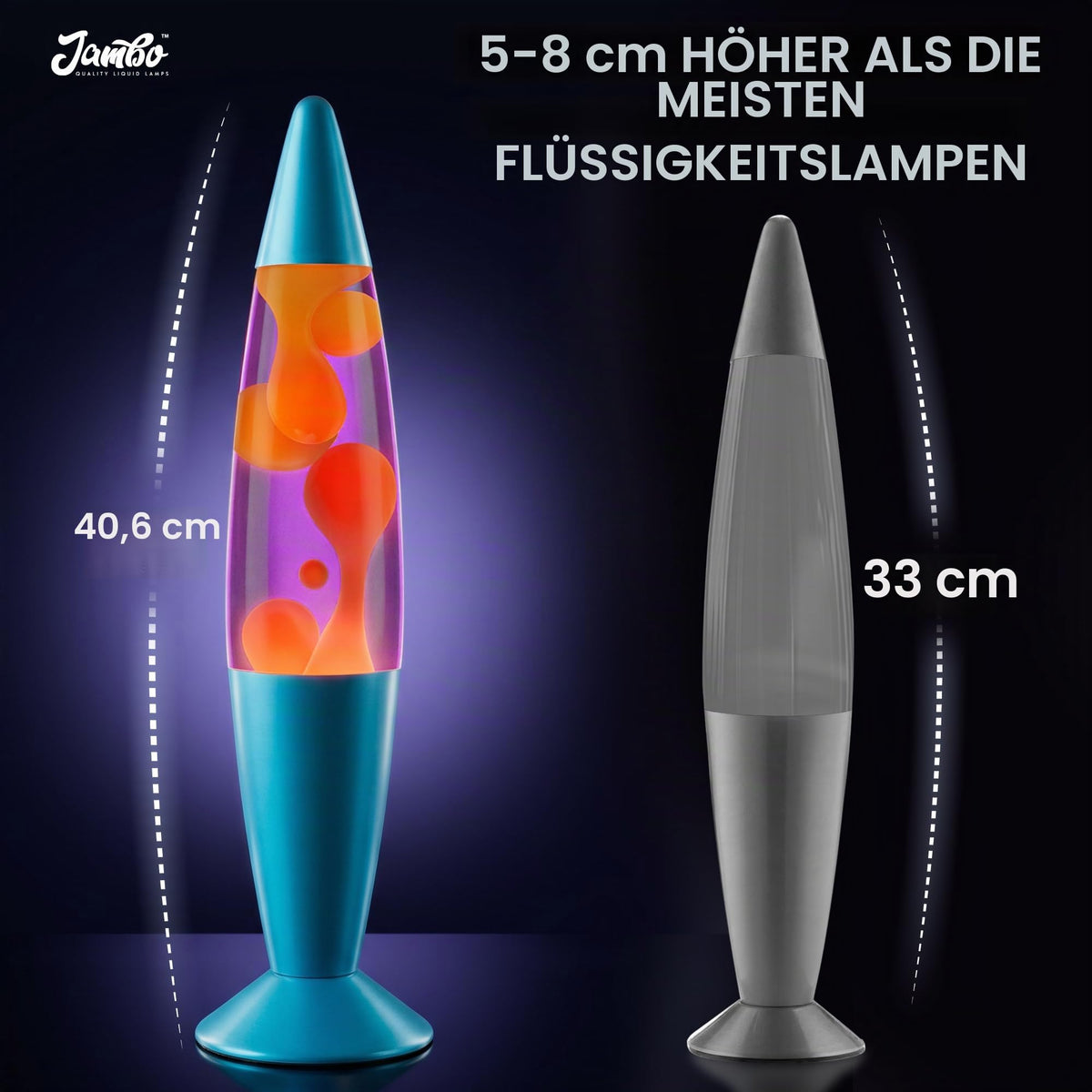 Jambo 40,6 cm schöne flüssige Bewegungslampe mit Wachs, das wie Lava fließt, unterhaltsam für Erwachsene, Jugendliche und Kinder (blaue Basis, blaue Flüssigkeit, gelbes Wachs, 40,6 cm
