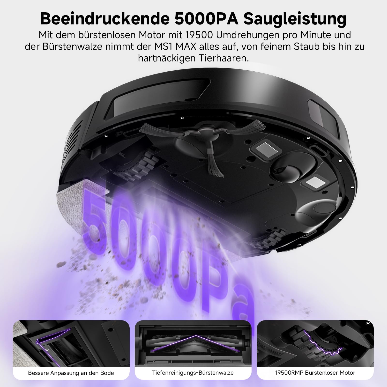 Saugroboter mit Wischfunktion, 3.5L Staubsauger Roboter mit Absaugstation, 5000Pa Saugkraft, 180Min Laufzeit, LiDAR Navigation, Starke Saugkraft ideal für Teppich und Tierhaare, APP Steuerung