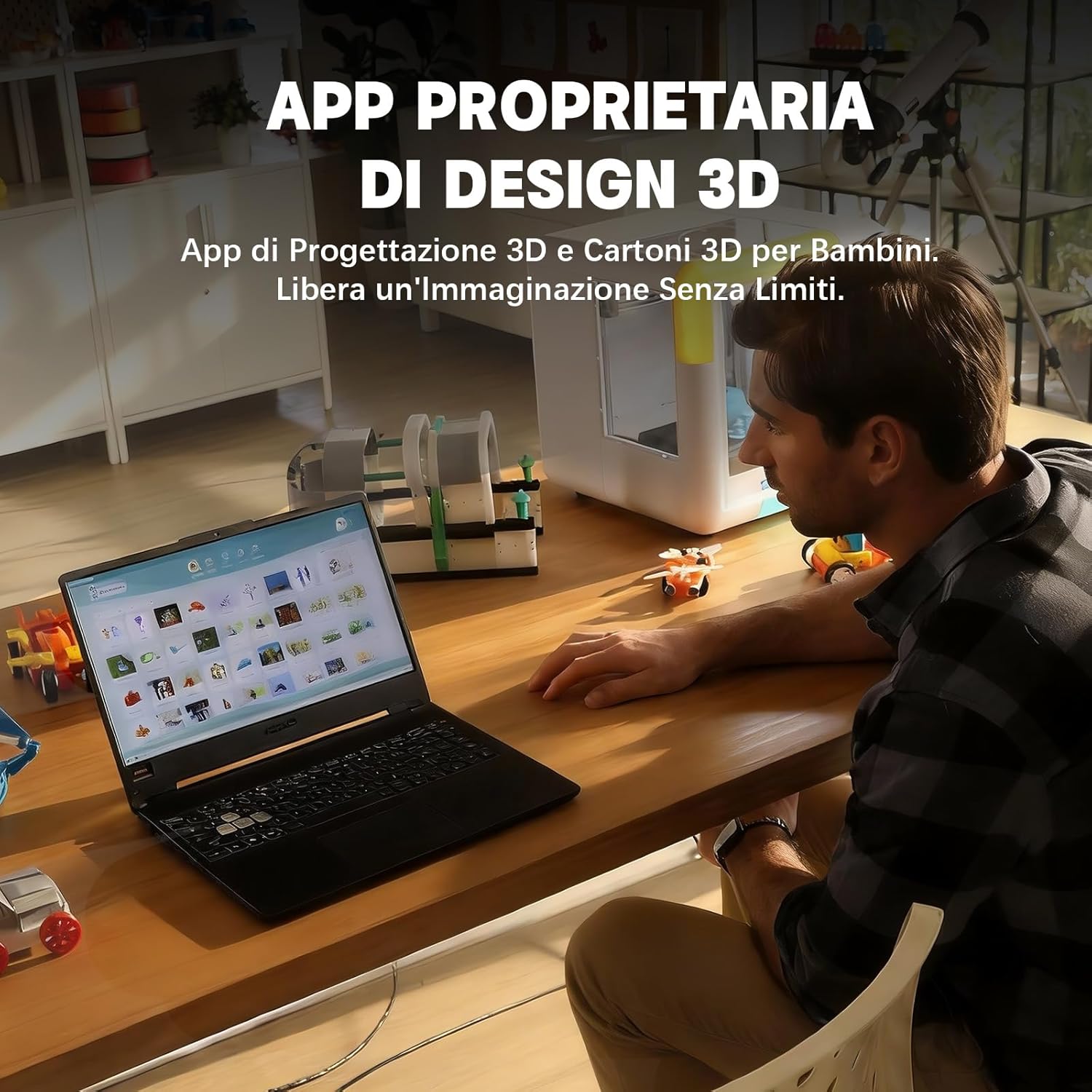X-Maker 3D-Drucker mit Design-App - Vollständig geschlossen, KI Design-App, umfangreiche Sammlung an 3D-Spielzeugvorlagen, mit 16+ Mini-3D- Designmodulen, schneller Düsenwechsel