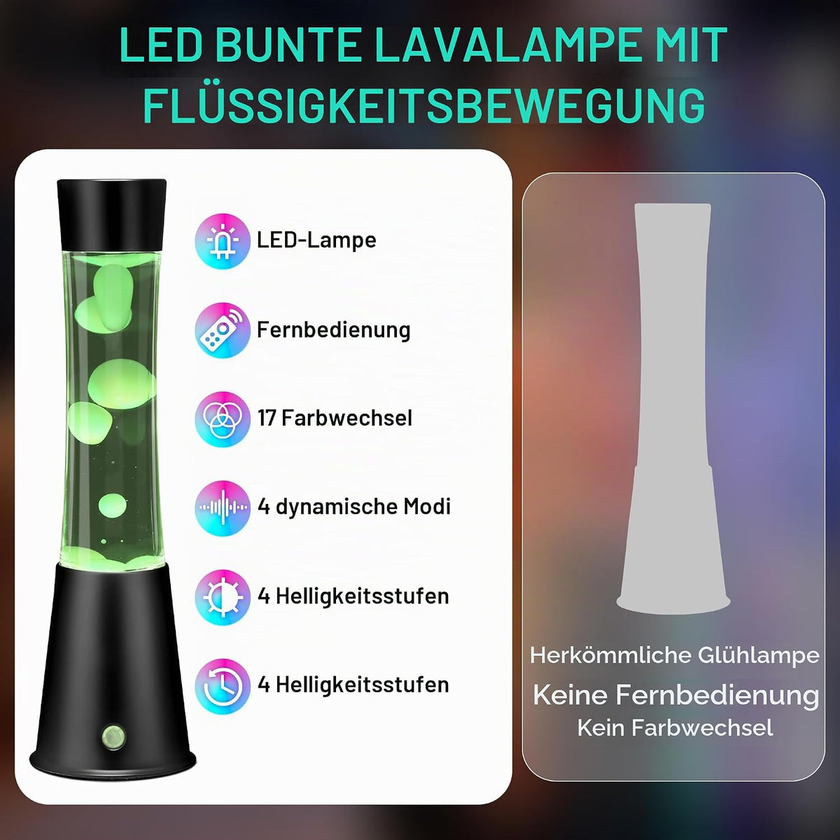 Lavalampe Große mit 17 Farbwechsel und Fernbedienung 40 cm