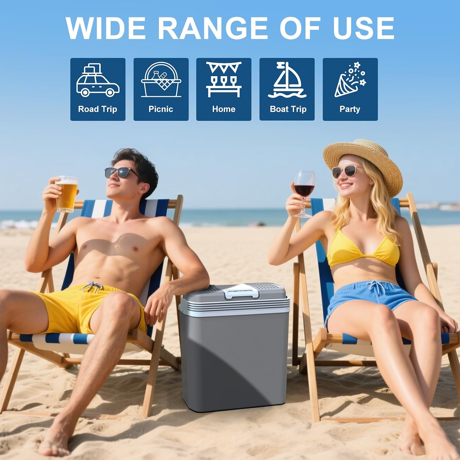 24 Liter Kühlbox, 2 in1 elektrische Kühlbox 12V 230V Kühlen und Wärmen Mini Kühlschrank mit ECO & MAX Modus, für Auto und Hause Leise