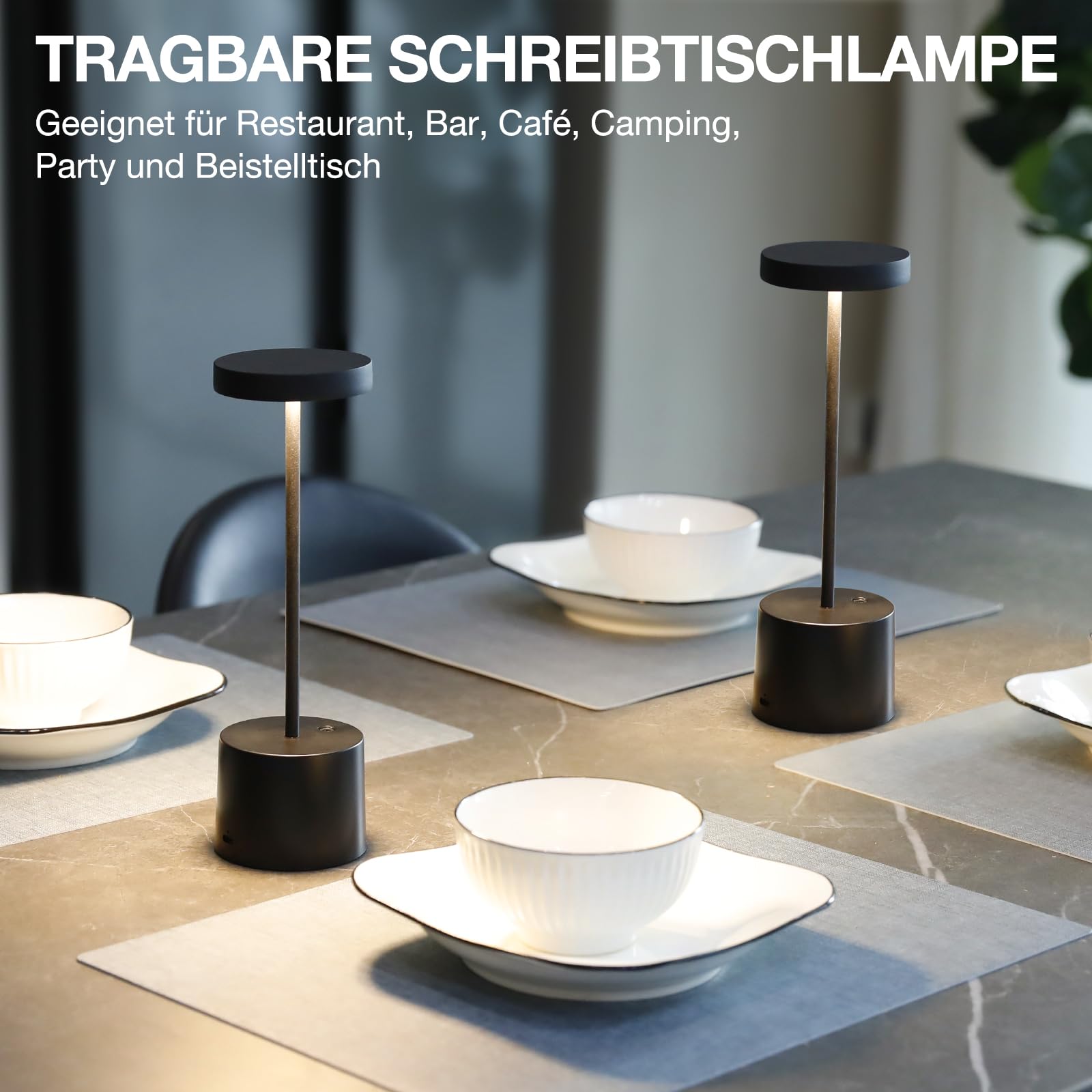 Tischlampe Batterie, LED Tischlampe Wireless, Tischlampe Wireless Batterie mit 3 Farbtemperaturen, Touch Nachttischlampe Dimmbar, kontinuierlich dimmbar für Schlafzimmer