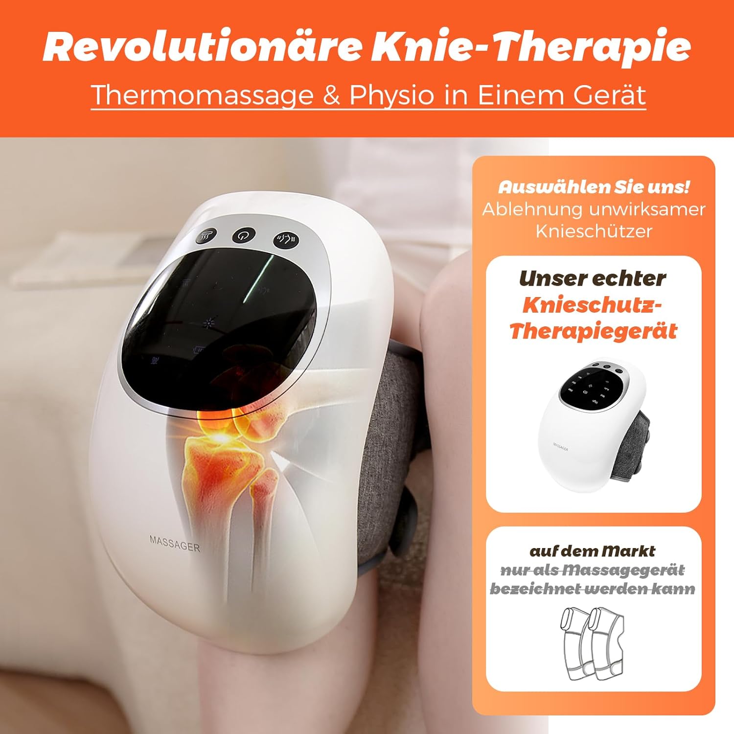 Knie-Massagegerät, 3 Temperaturstufen, Rotlicht-Therapie, LCD-Display, Wärme- und Vibrationstherapie, 7000 U/Min, 120 Min Laufzeit